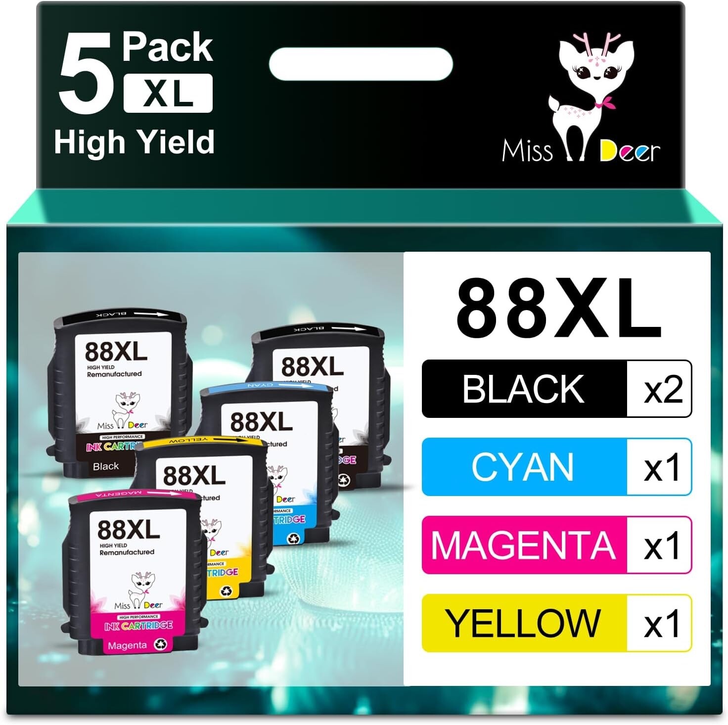 Miss Deer 88XL High Yield Ink Cartridge Replacement for HP 5 pack - NEW