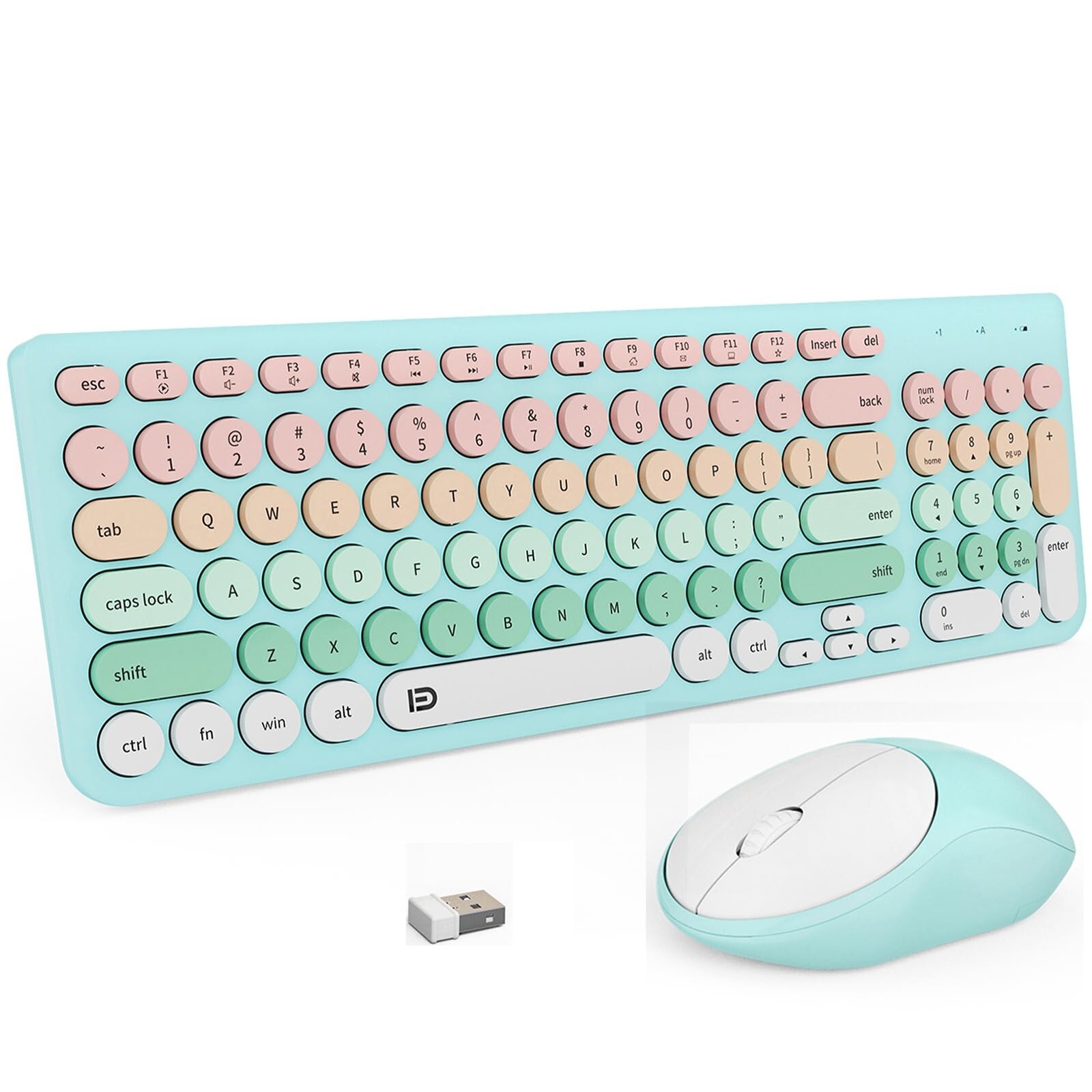 FD Wireless Keyboards and Mouse Combo - 2.4GHz USB Cordless, Cute Wireless Ke...