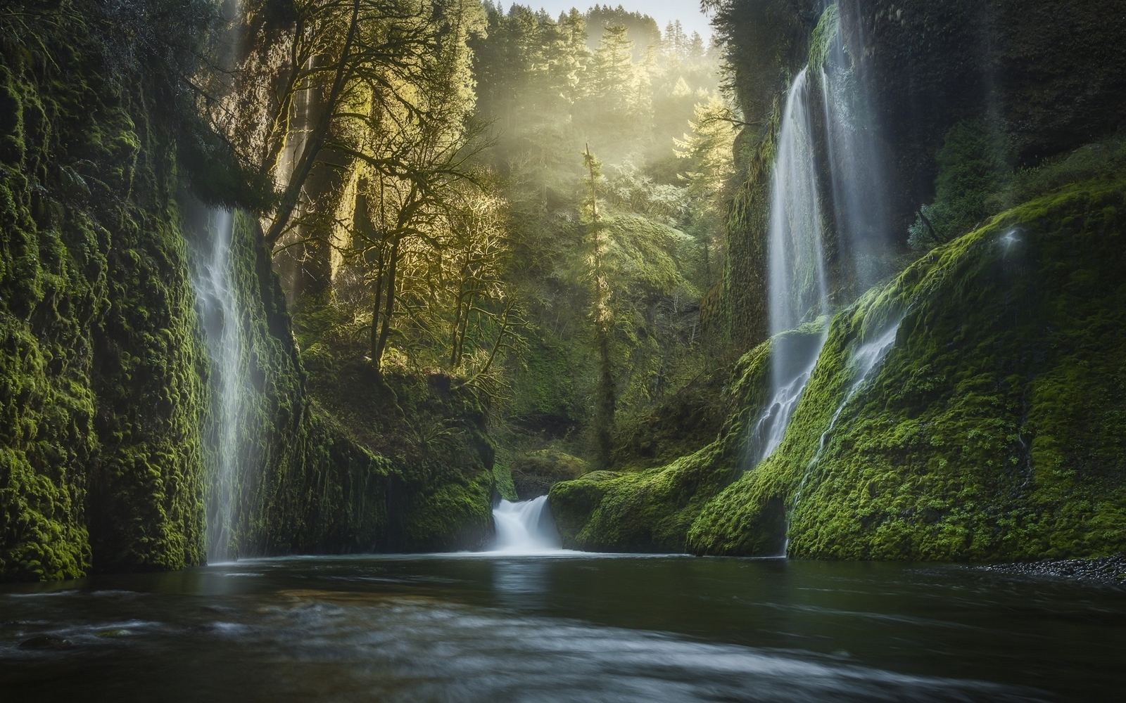 Landscape nature oregon waterfall moss forest mist usa Custom Gaming Mat Desk