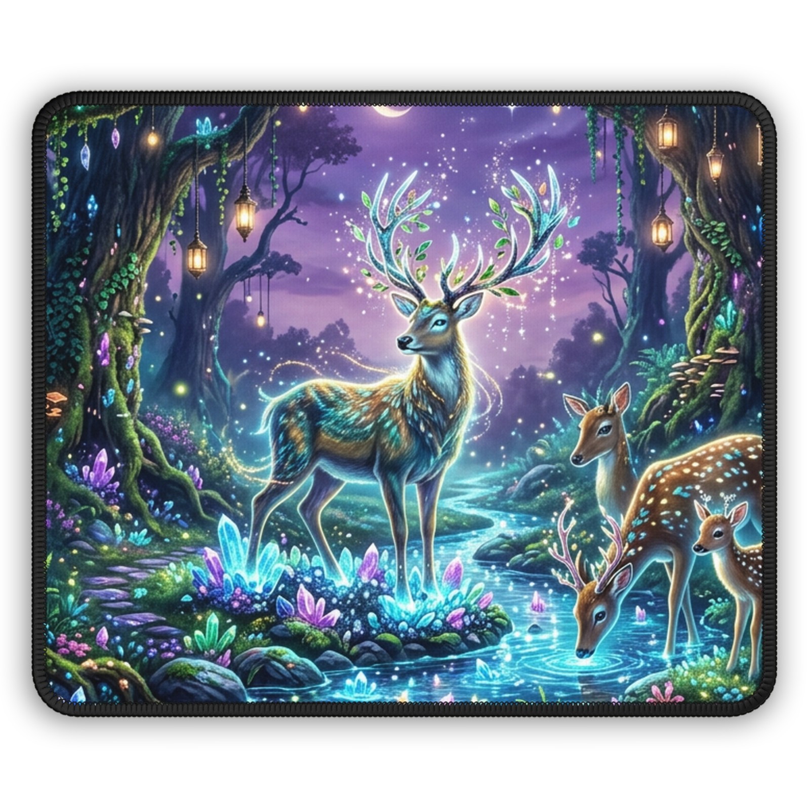Enchanted Deer Forest Scene Gaming Mouse Pad