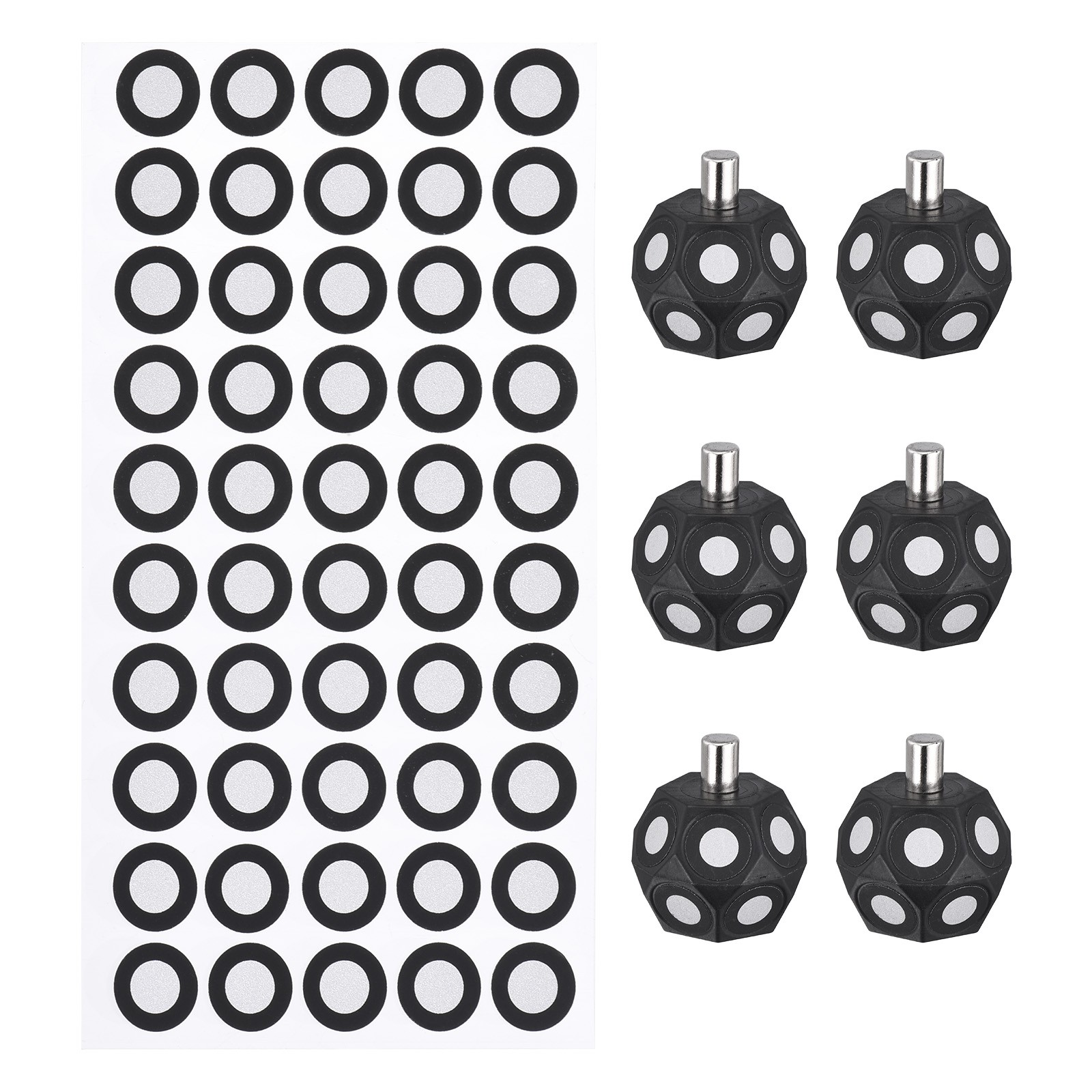 3D Scanning Markers Kit 6Pcs 6mm Hemispherical & 200Pcs 6mm Round, PET+Plastic