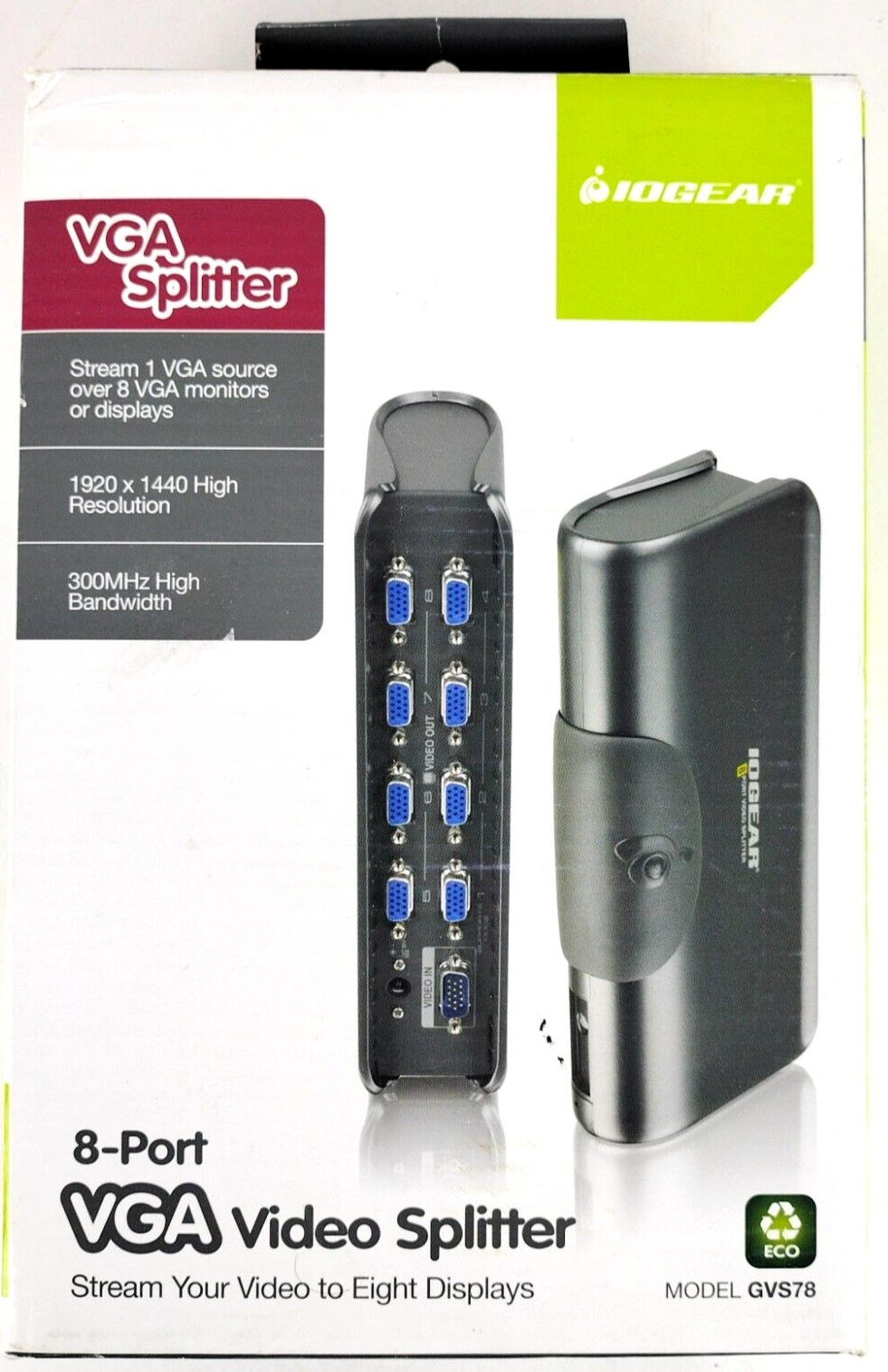IOGEAR 8-Port VGA Video Splitter and Signal Booster, GVS78 New