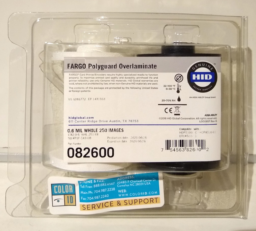 HID Fargo 082600 82600 PolyGuard Overlaminate 0.6Mil Clear 250ct HDP5000 NEW