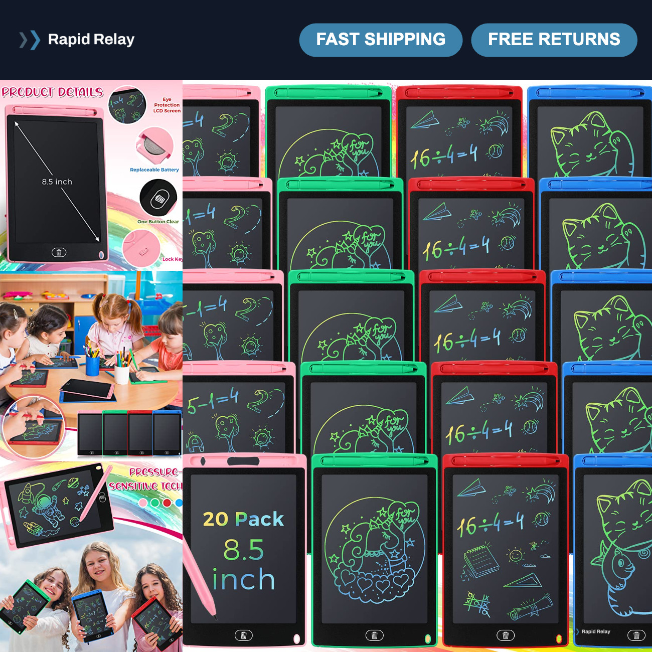 20 Pack 8.5" LCD Writing Tablets, Colorful Drawing Boards for Kids & Adults