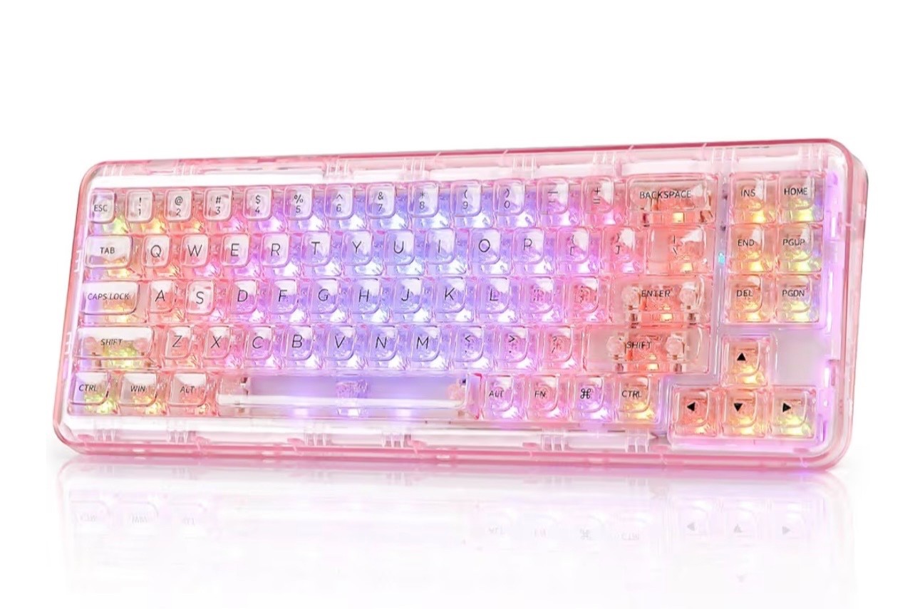 Pink Light Up Wireless Keyboard Transparent Clear USB BT YUNZII X71 Clicks 💖