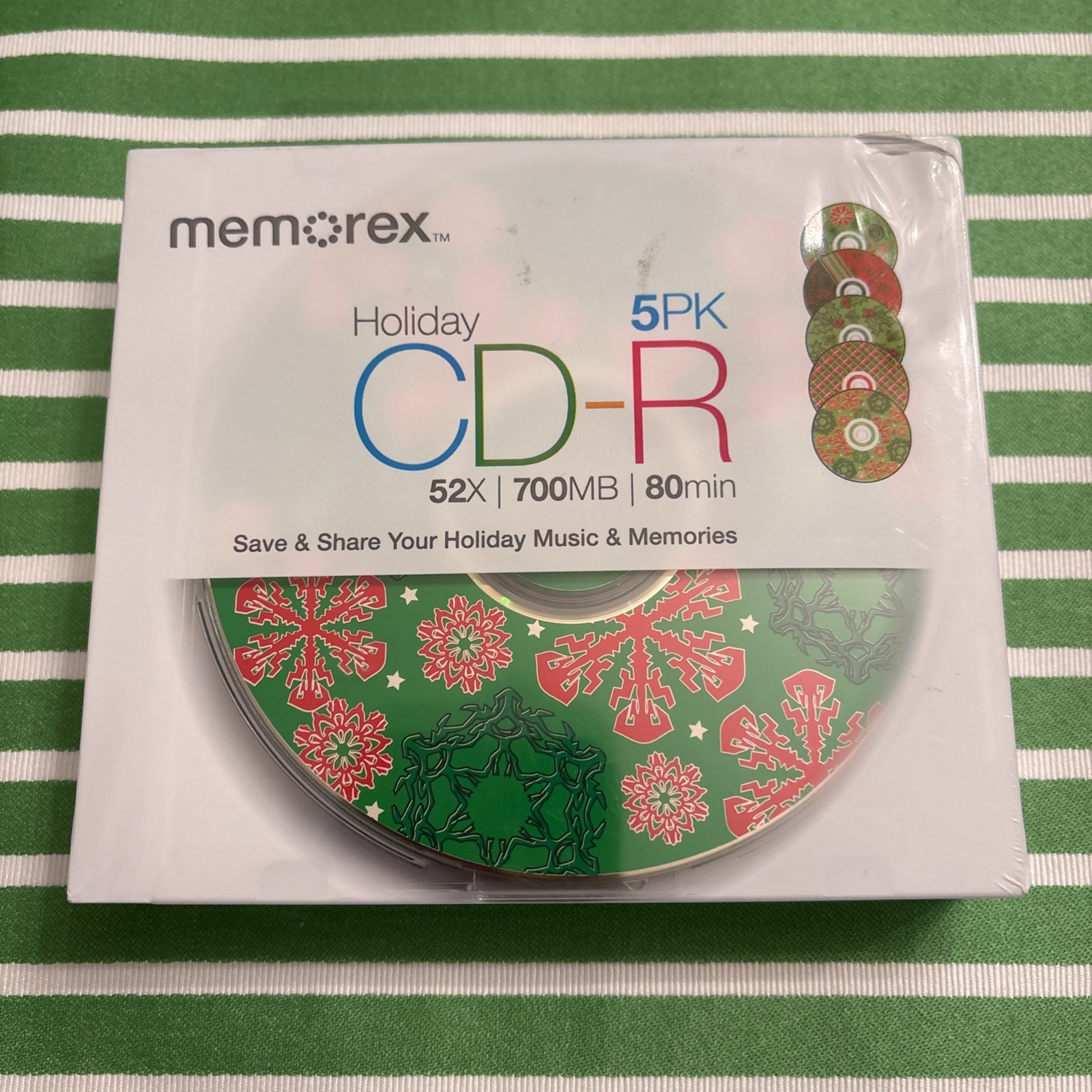 NEW/SEALED~MEMOREX CHRISTMAS HOLIDAY 5PK CD-R Blank Discs Media 52X 700MB 80MIN