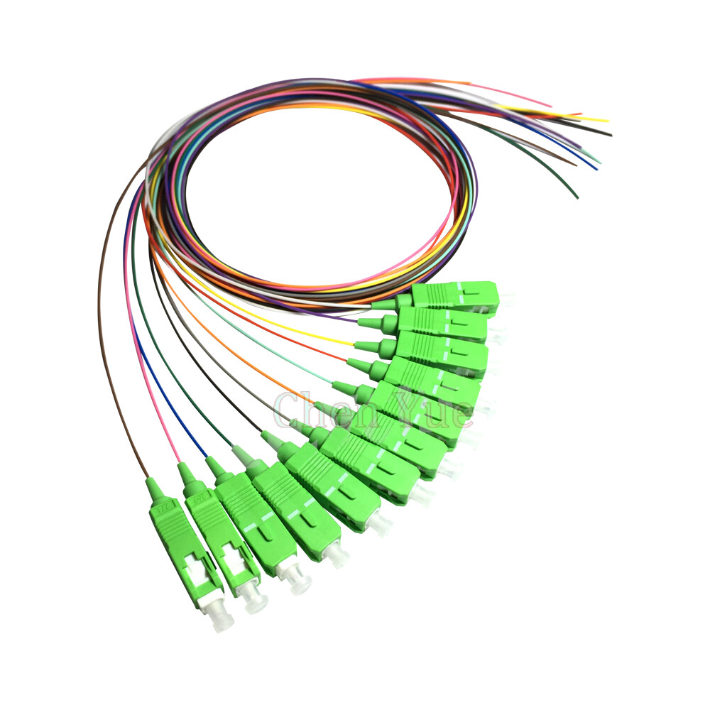 1M Unjacketed 12 Fibers SC/APC Single mode Color-Coded Fiber Optic Pigtail