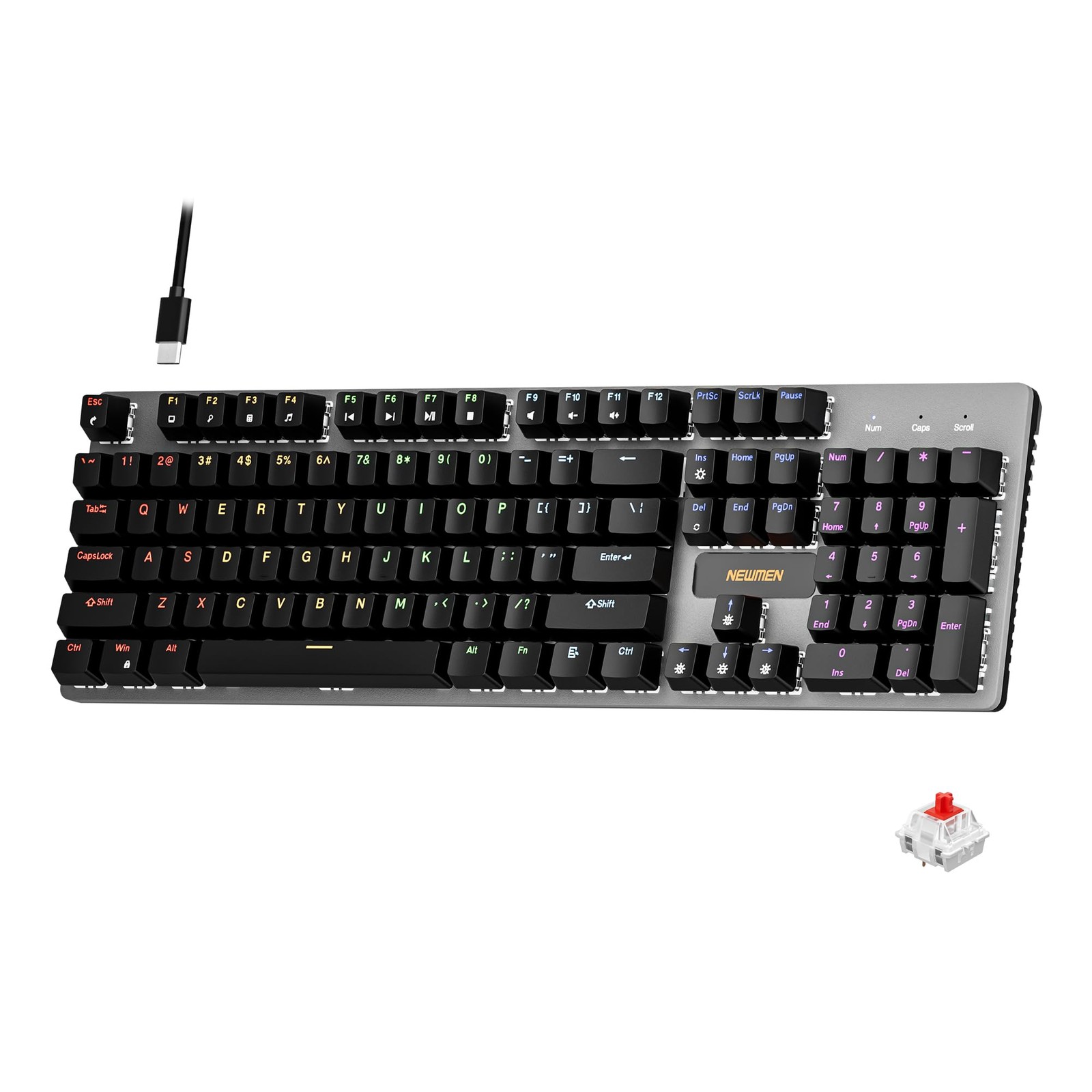 GM325Pro Mechanical Keyboard 104 Keys Rainbow LED Wired Hot-Swap Red Switches