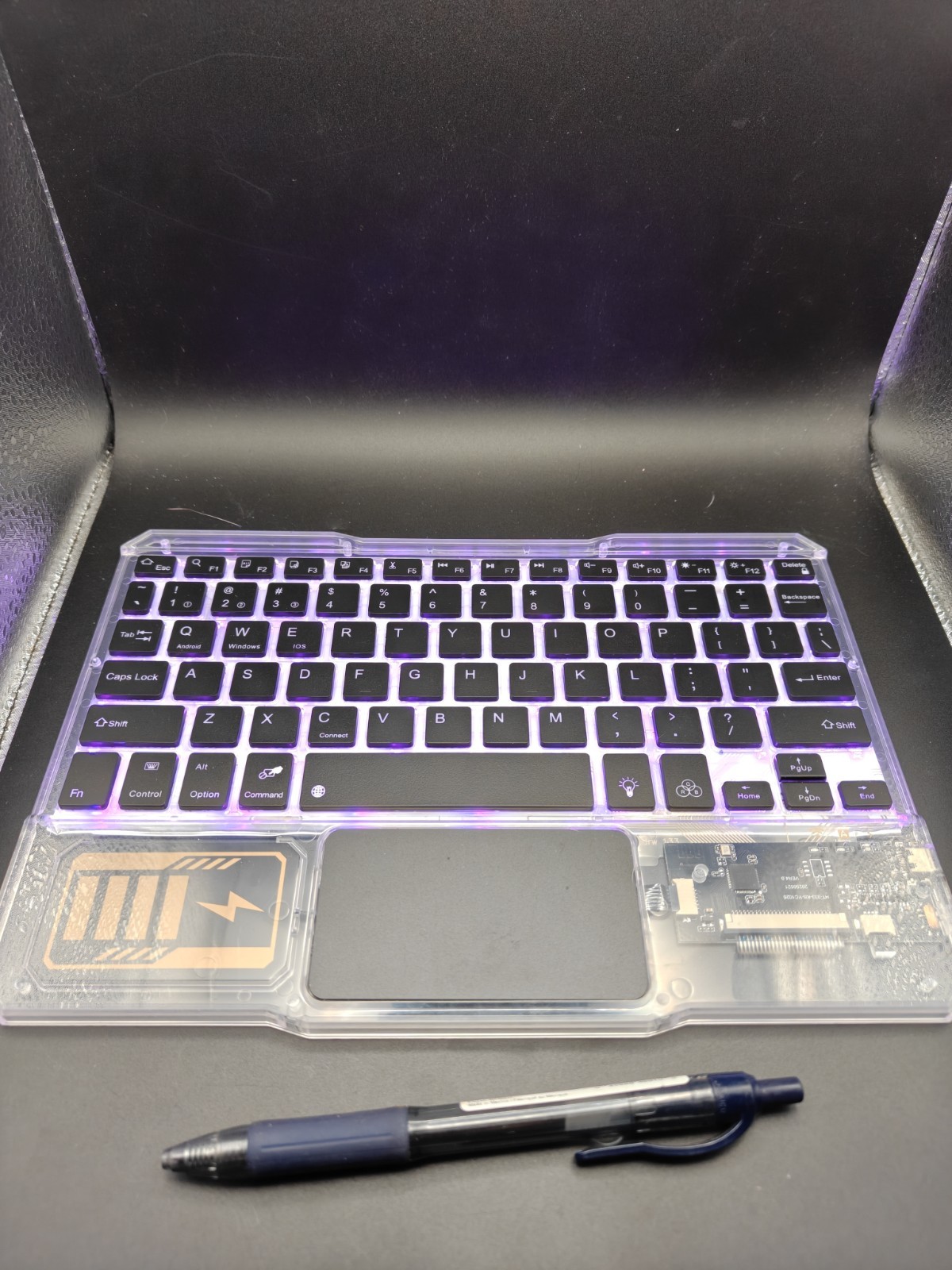 Clear Cyber RGB Wireless Bluetooth Keyboard with Trackpad Backlit Tested Working