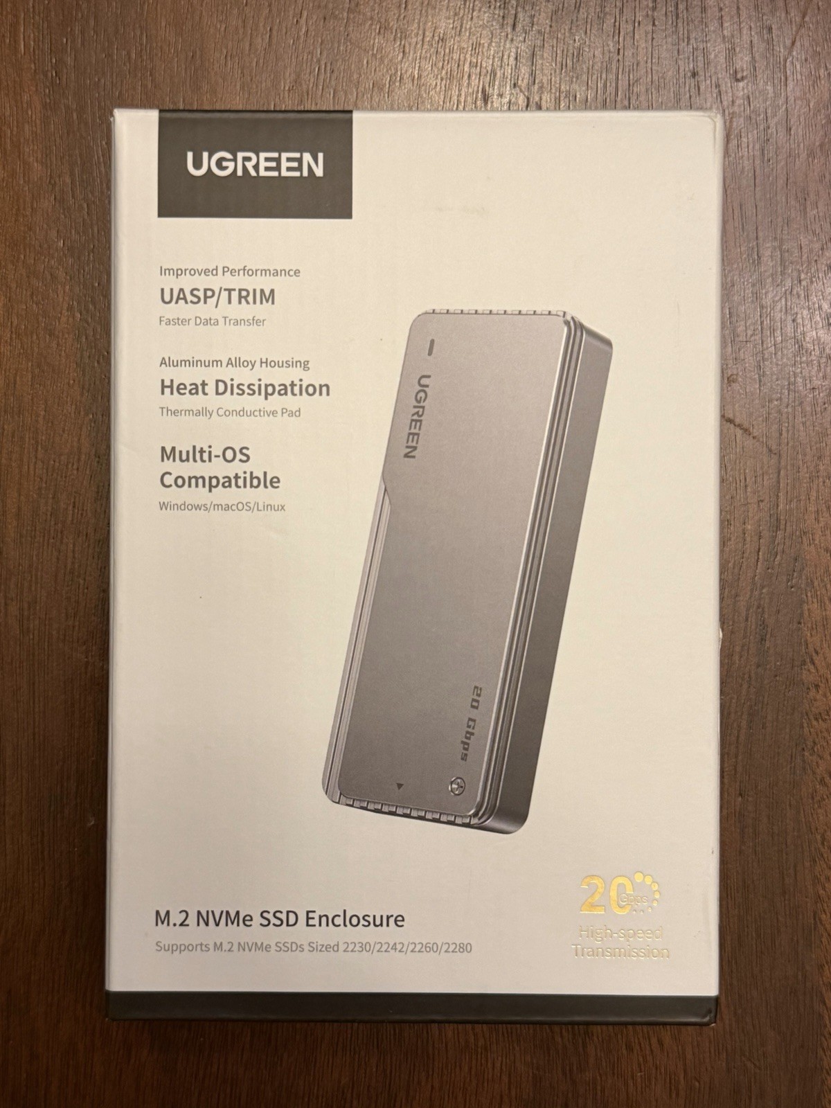 UGREEN M.2 NVMe SSD Enclosure 20Gbps USBC with used Micron 256GB SSD