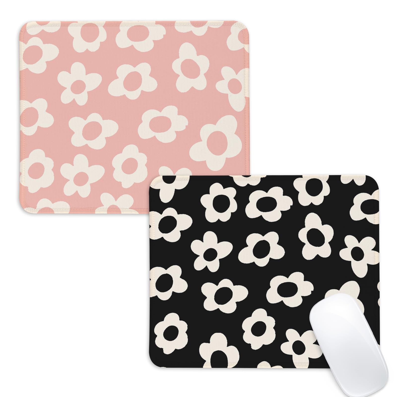 CDZYNG Cute Flowers Square Mouse Pad, Color 2 White Flowers 9.4x7.8 Inch 2pcs