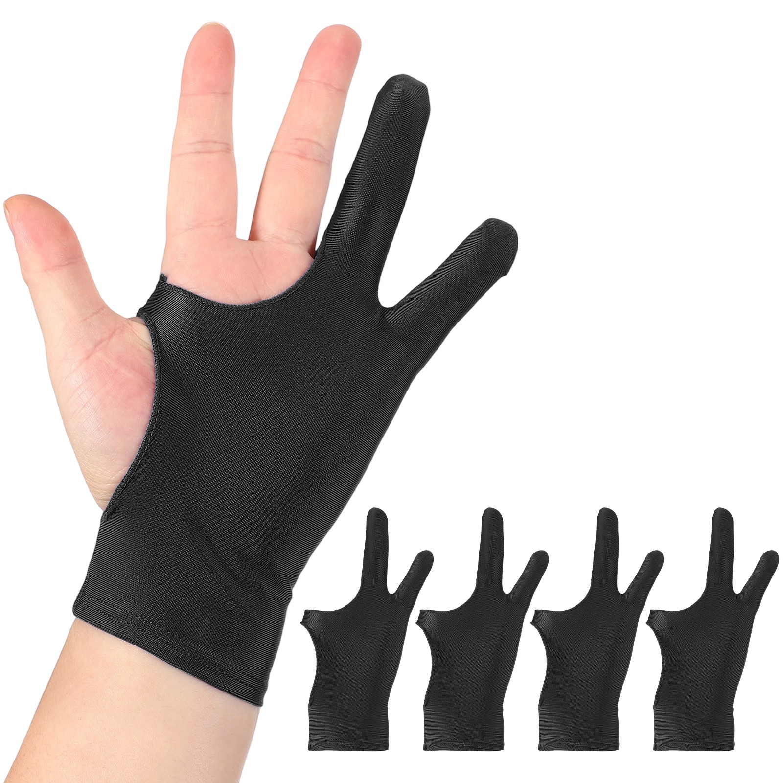 4pcs Artist Drawing Glove l Size Two Finger Graphics Painting Glove, Black