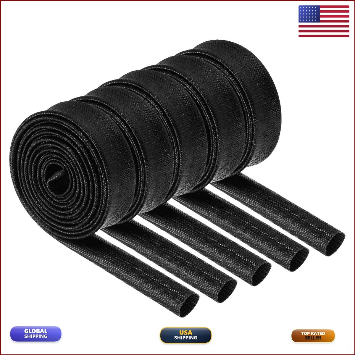 MECCANIXITY 5Pcs Wire Insulation Fire Sleeve 6.6Ft-12mm ID Black