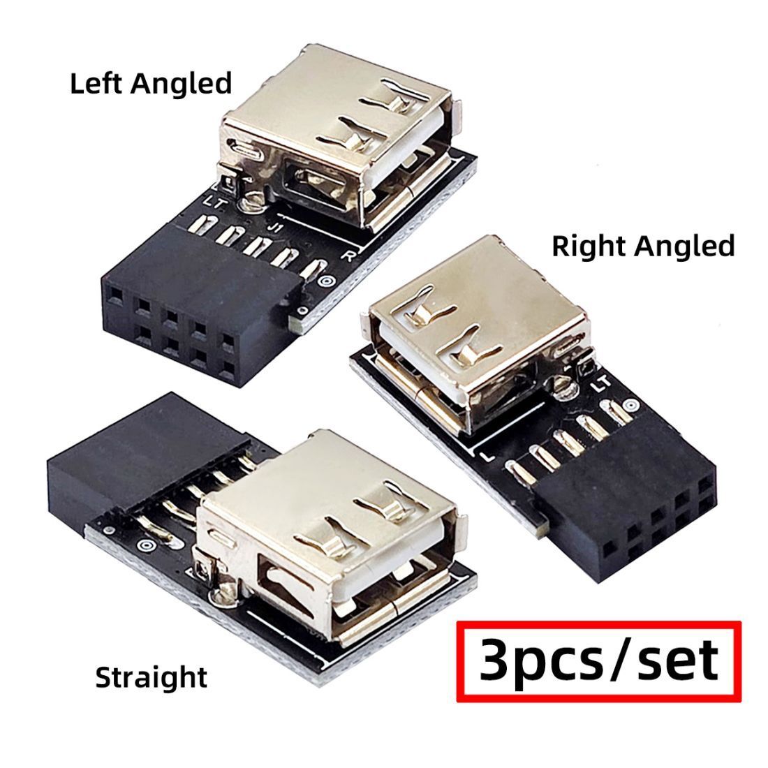 3 PACK Motherboard 9Pin/10Pin Front Panel Header to USB2.0 Type A Female Adapter