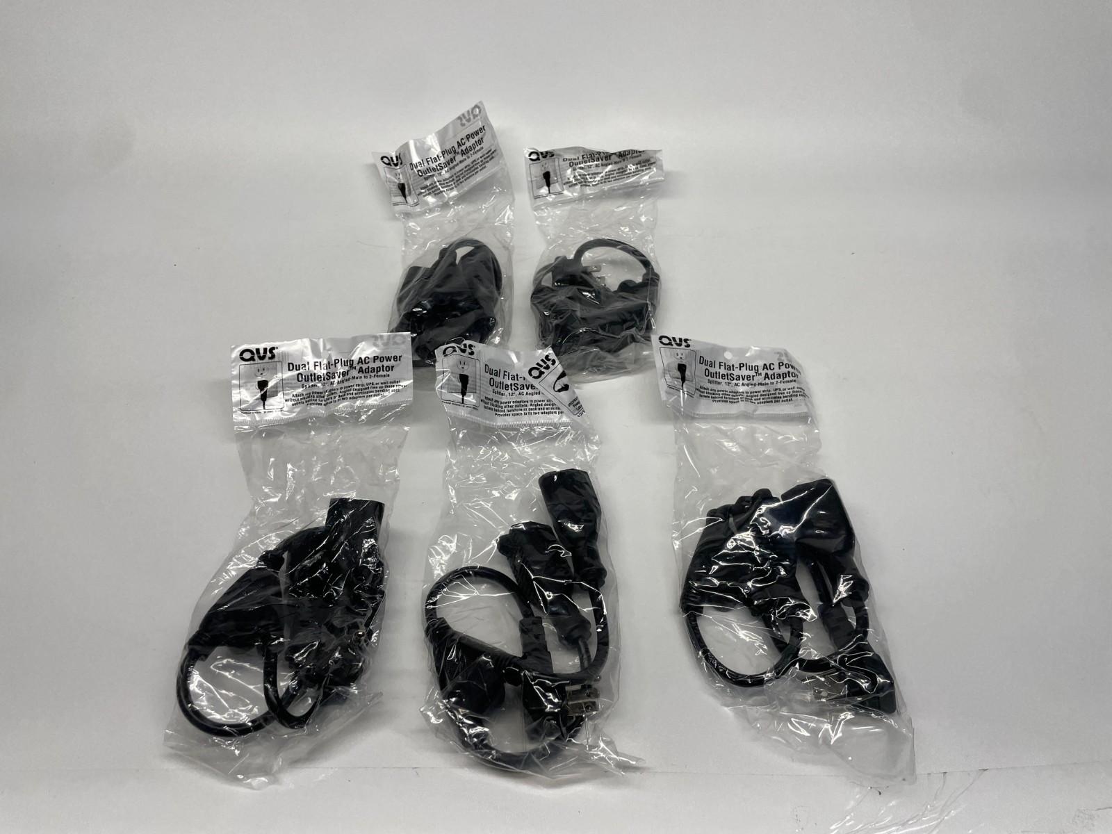 QVS PPRT-ADPT2 Flat-Plug OutletSaver 90° Splitter Adapter (Black, 12") LOT OF 5