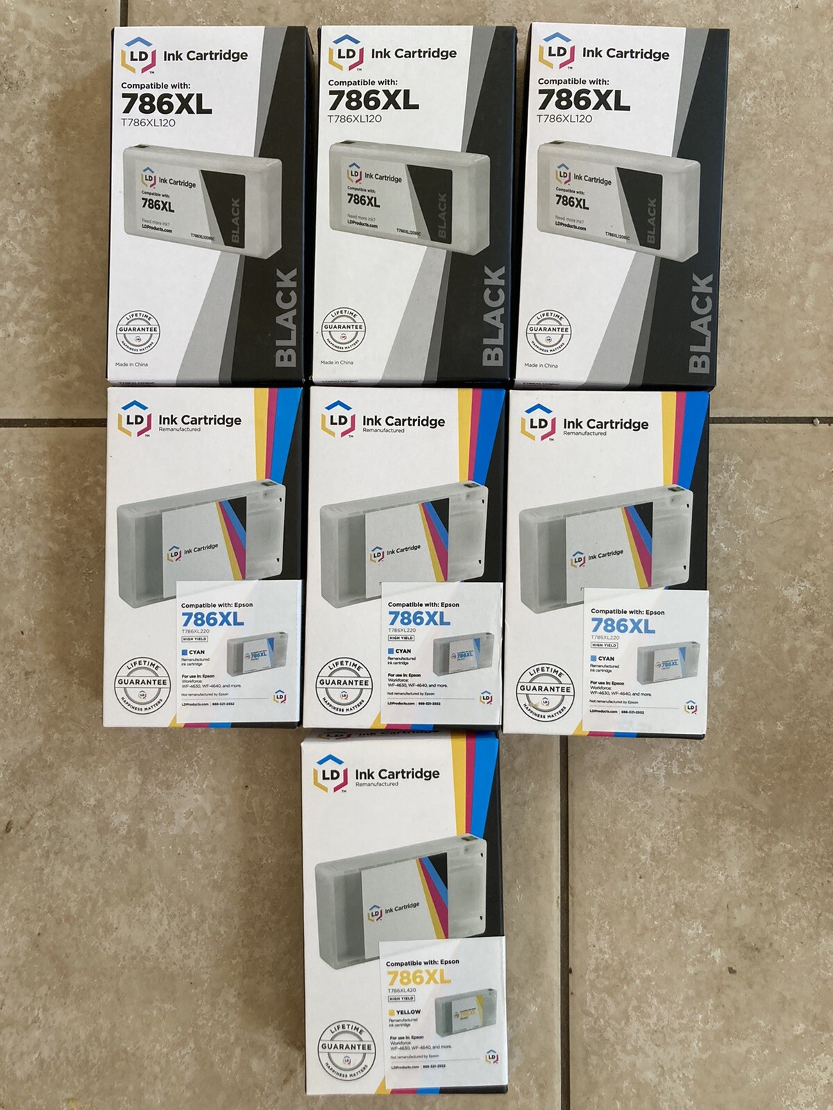 Lot Of LD Remanufactured Replacement for Epson 786XL  Black X3 Cyan X3 Yellow X1