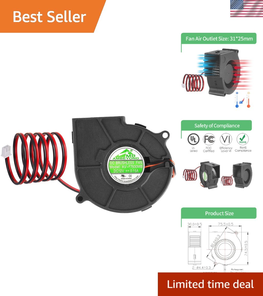 Durable 12V DC Blower Fan - Powerful 3000 RPM with Dual Ball Bearing Design