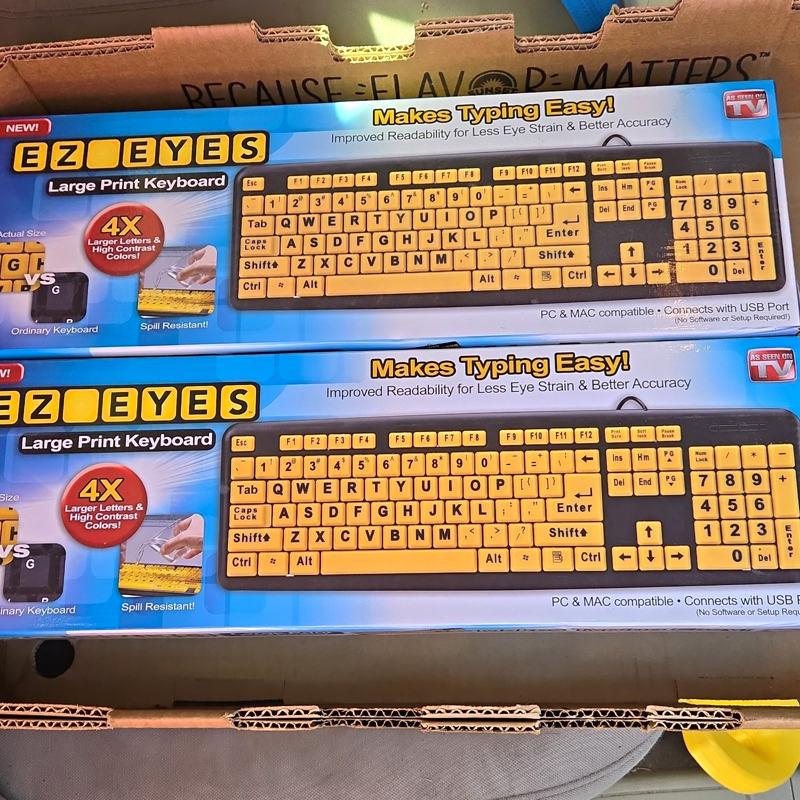 EZ Eyes Large Print Keyboard, USB Spill Resistant, Yellow/Black English QWERTY
