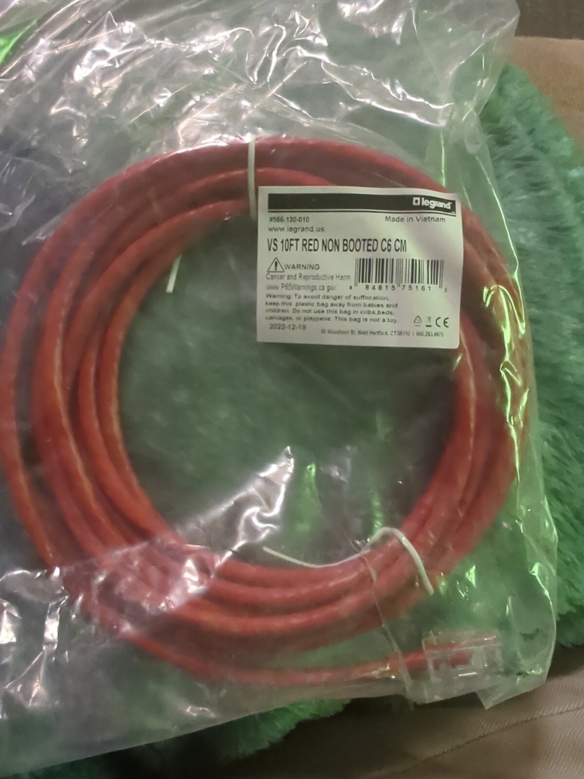 Legrand VS 10ft Red Non Booted Patch Cords. C6 CM 