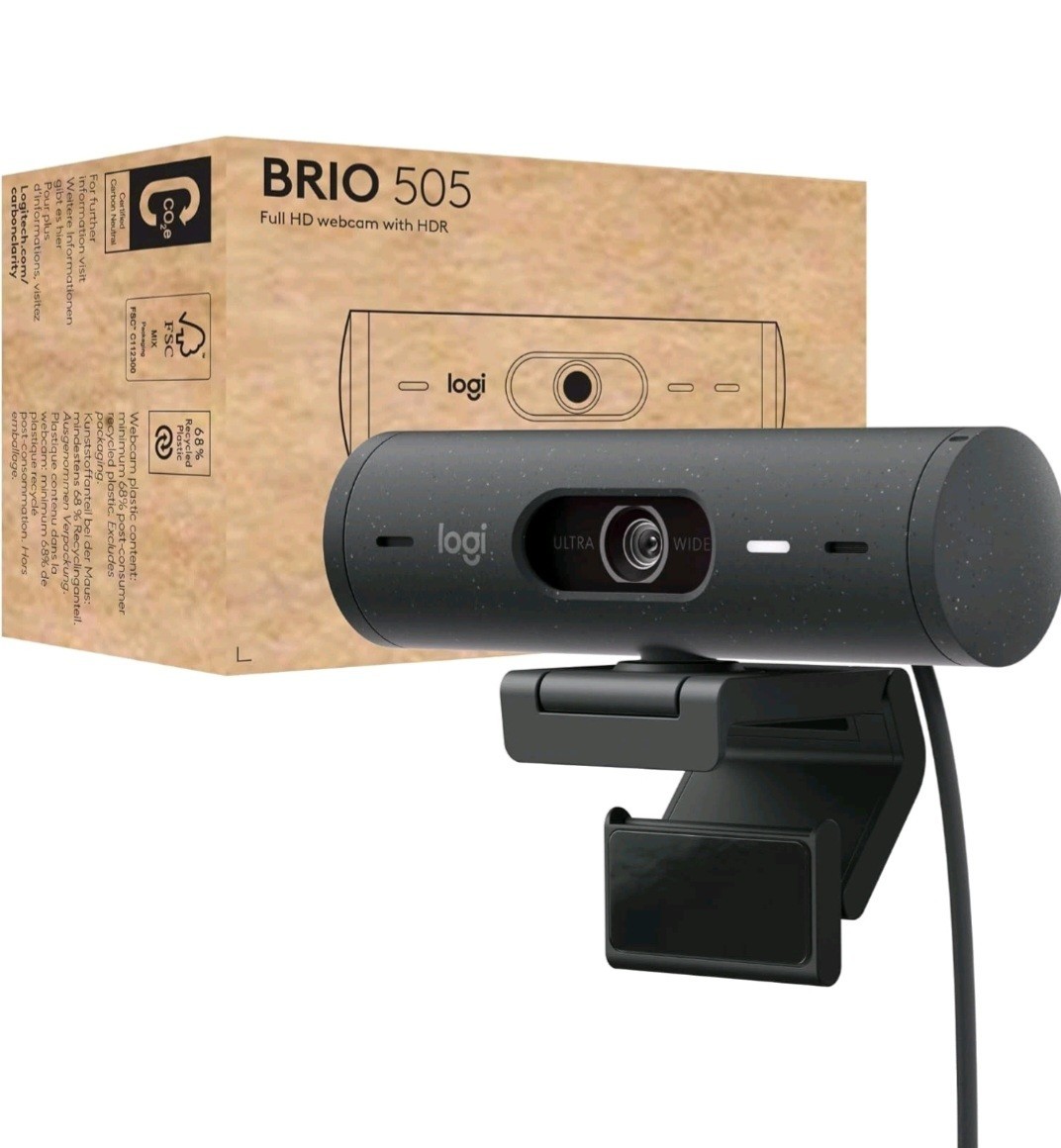Logitech - Brio 505 Full HD Webcam with Auto Light Correction, Auto-Framing
