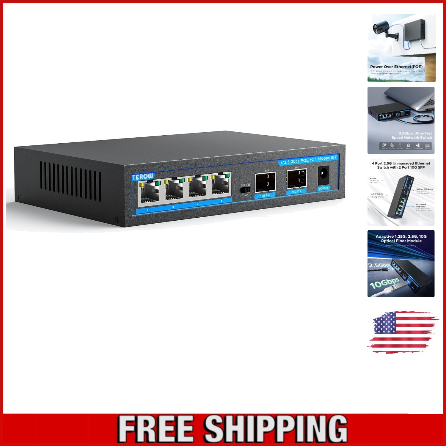 Compact 6-Port 2.5Gb PoE+ Switch with 10Gb SFP+ - Ideal for Gaming &  Cameras