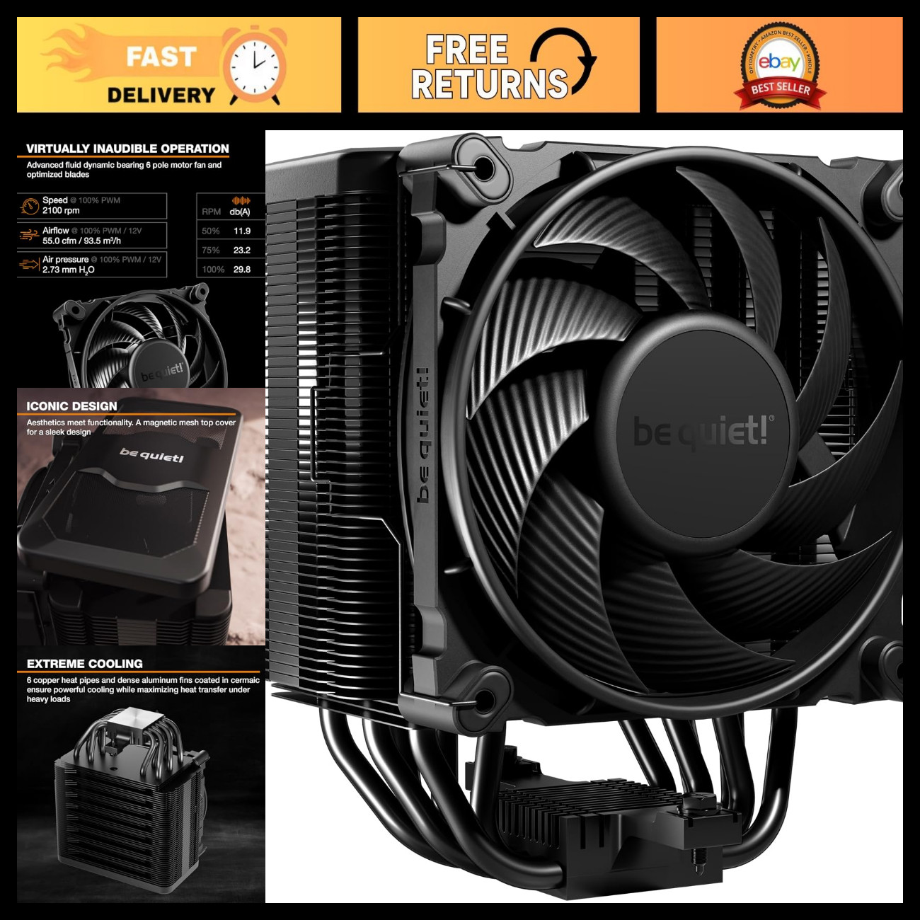 High Performance CPU Cooler, Dark Rock 5 Air, RAM & VRM Compatible, Silent Opera