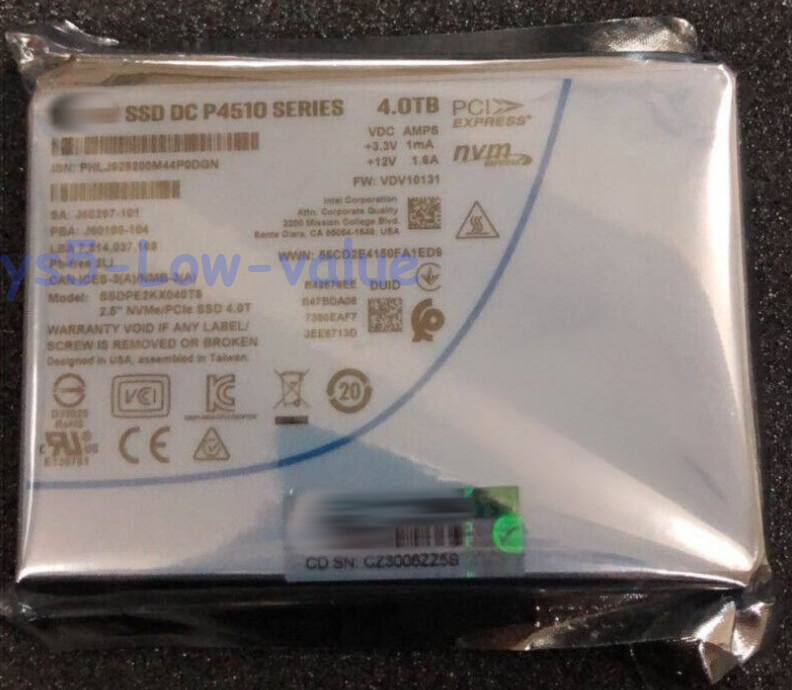 For Intel P4510 4TB SSD Series DC NVME U.2 2.5" SSDPE2KX040T8 Solid State Drive