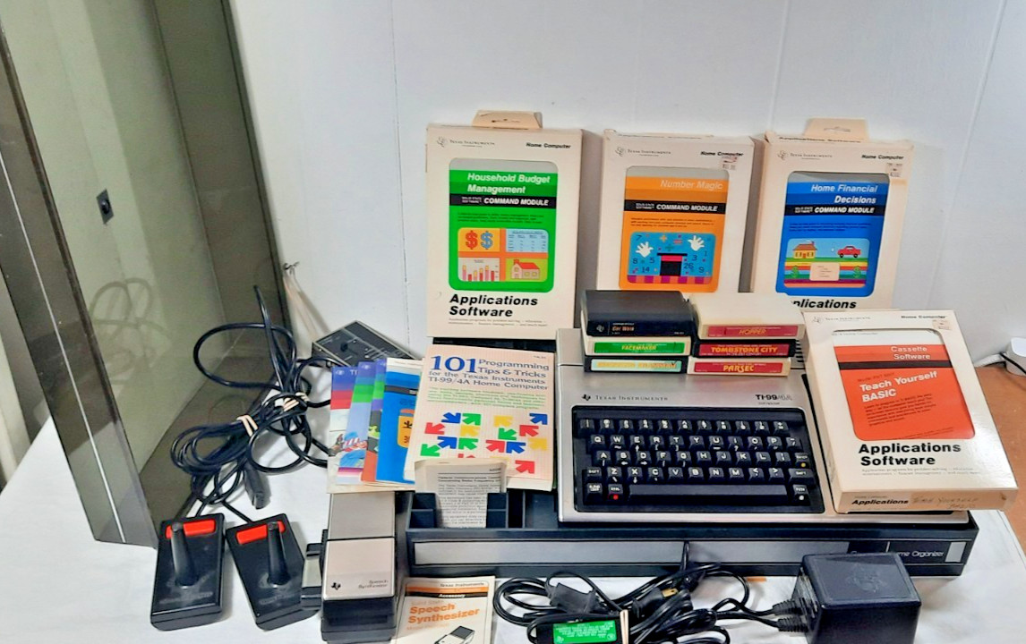 Texas Instruments TI-99/4A Home Computer  Cables, Games, Joystick, Speech More