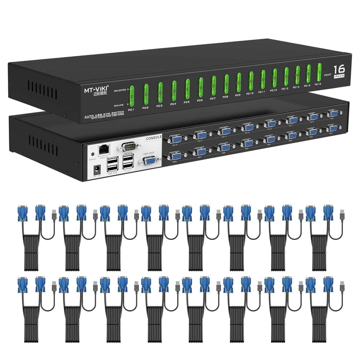 MT-VIKI IP KVM Switch 16 Port Rackmount KVM Console Over IP 1 Local & Remote VGA