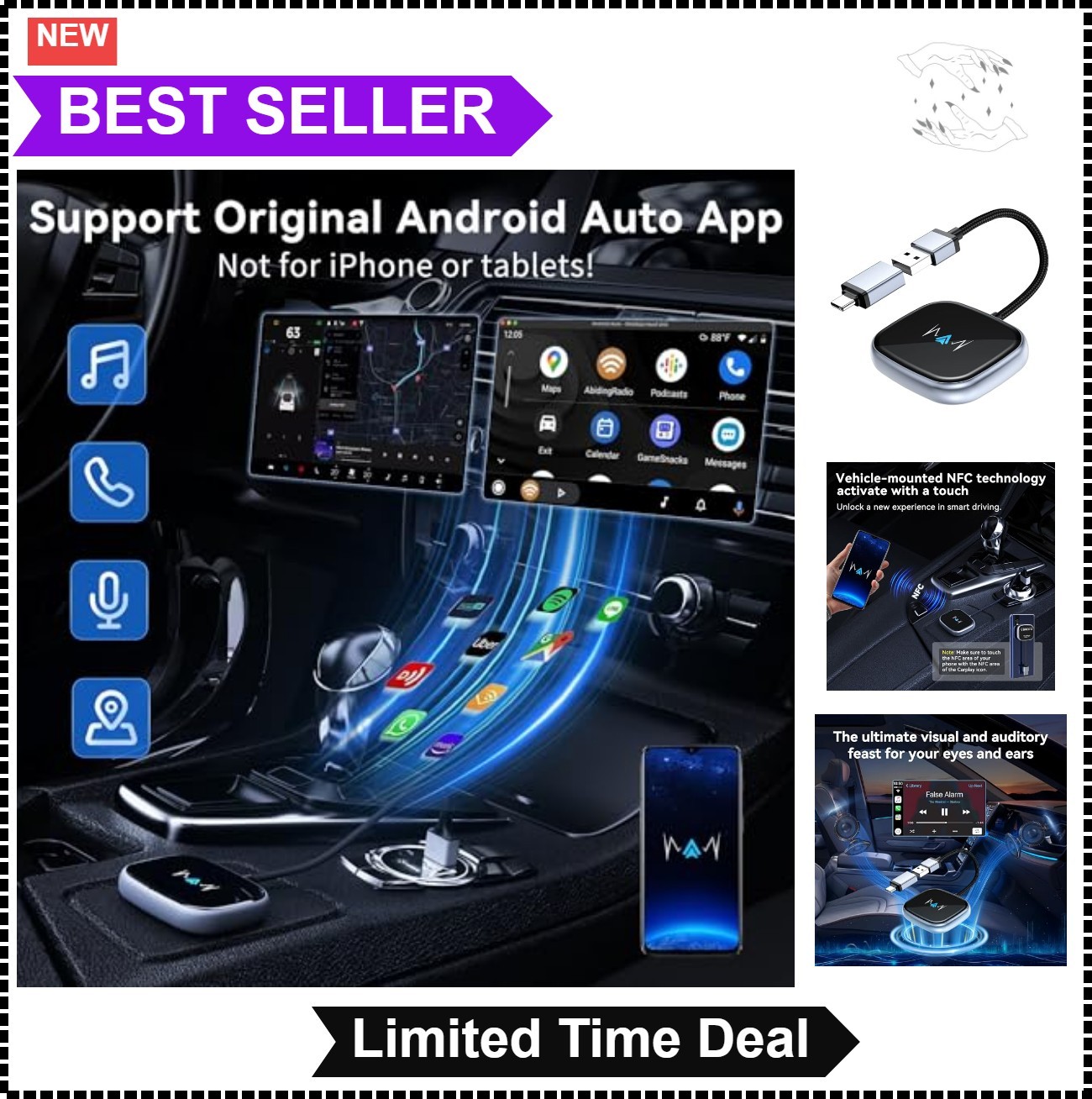 Wireless Android Auto Adapter NFC Touchscreen Plug and Play USB Type C for