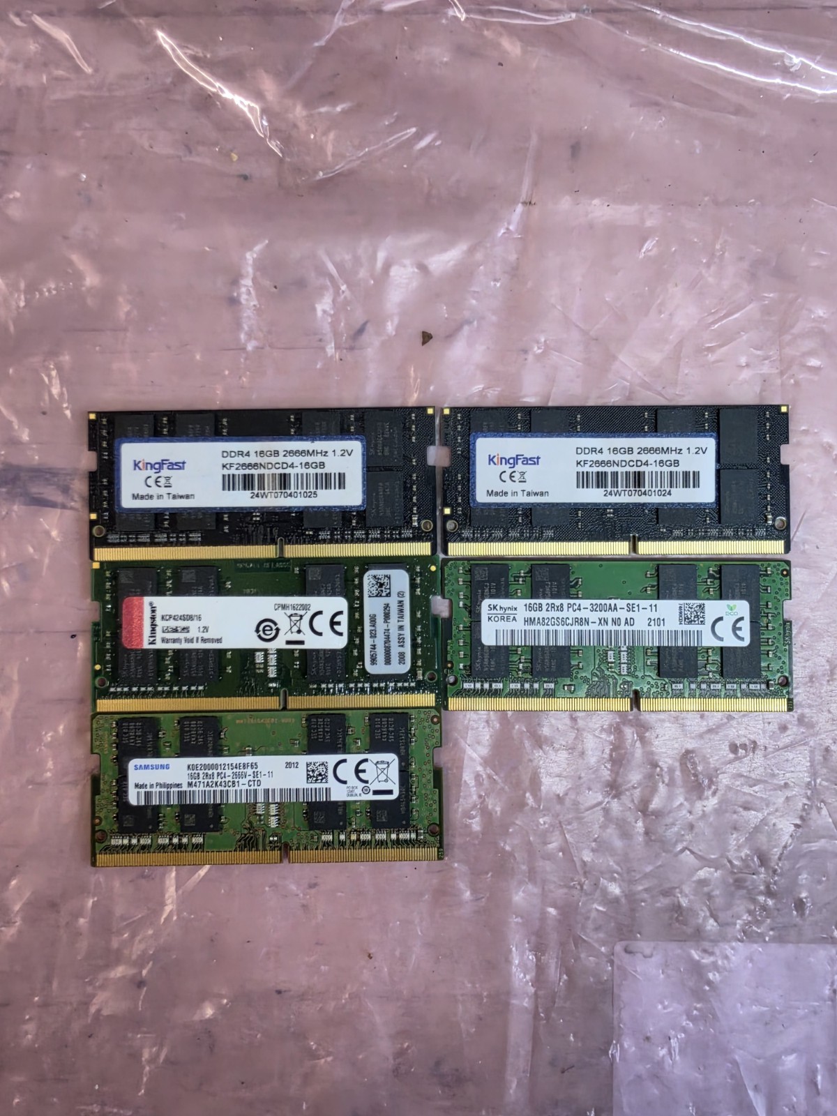 LOT OF 5 16GB DDR4 LAPTOP MEMORY RAM VARIOUS BRANDS/SPEEDS