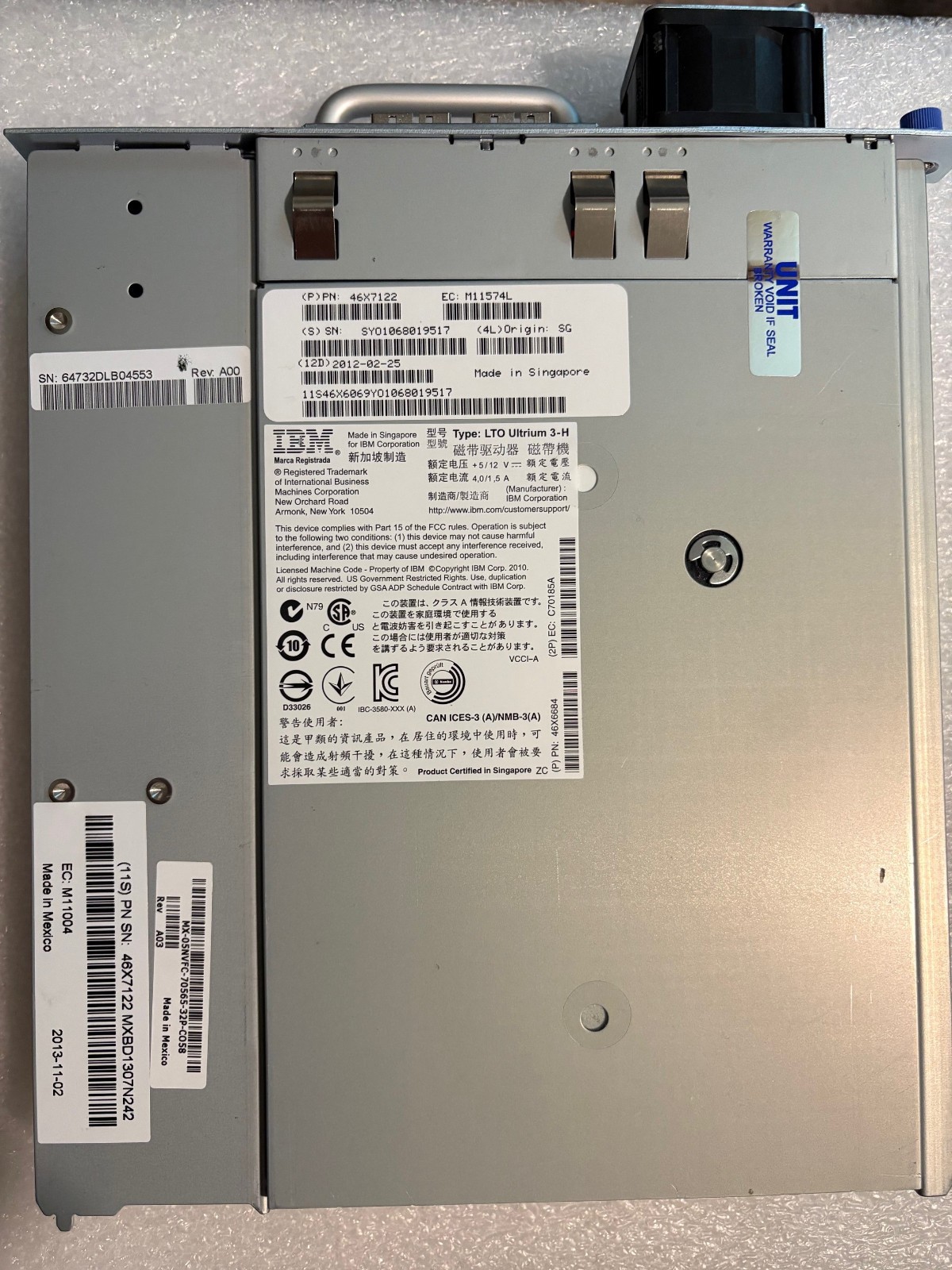 IBM 46x7122 400/800GB Ultrium LTO3 SAS Half Height Tape Drive in sled LTO-3