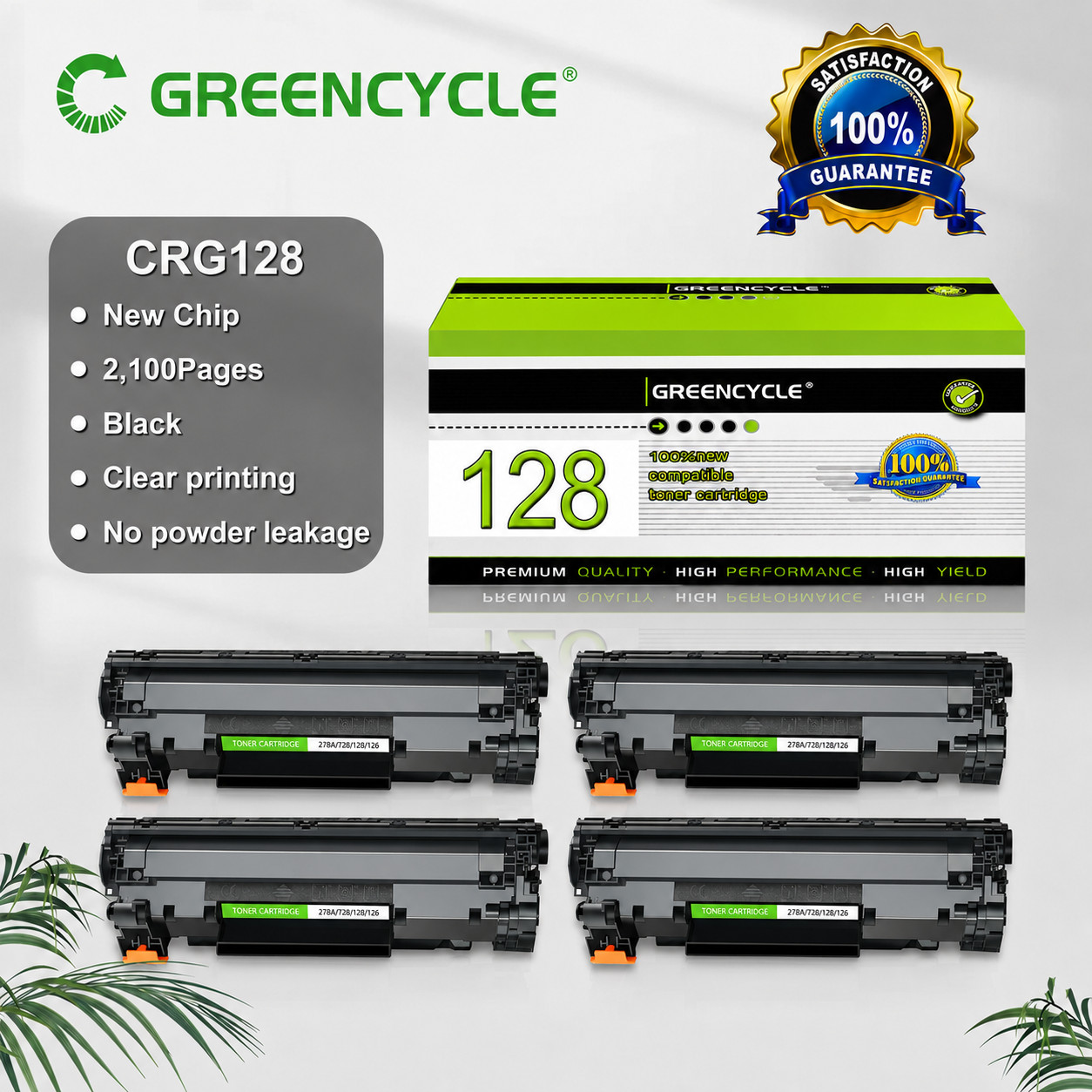 GREENCYCLE 4PK CRG-128 Toner Cartridge for Canon D530 D550 MF4770n MF4880dw L190