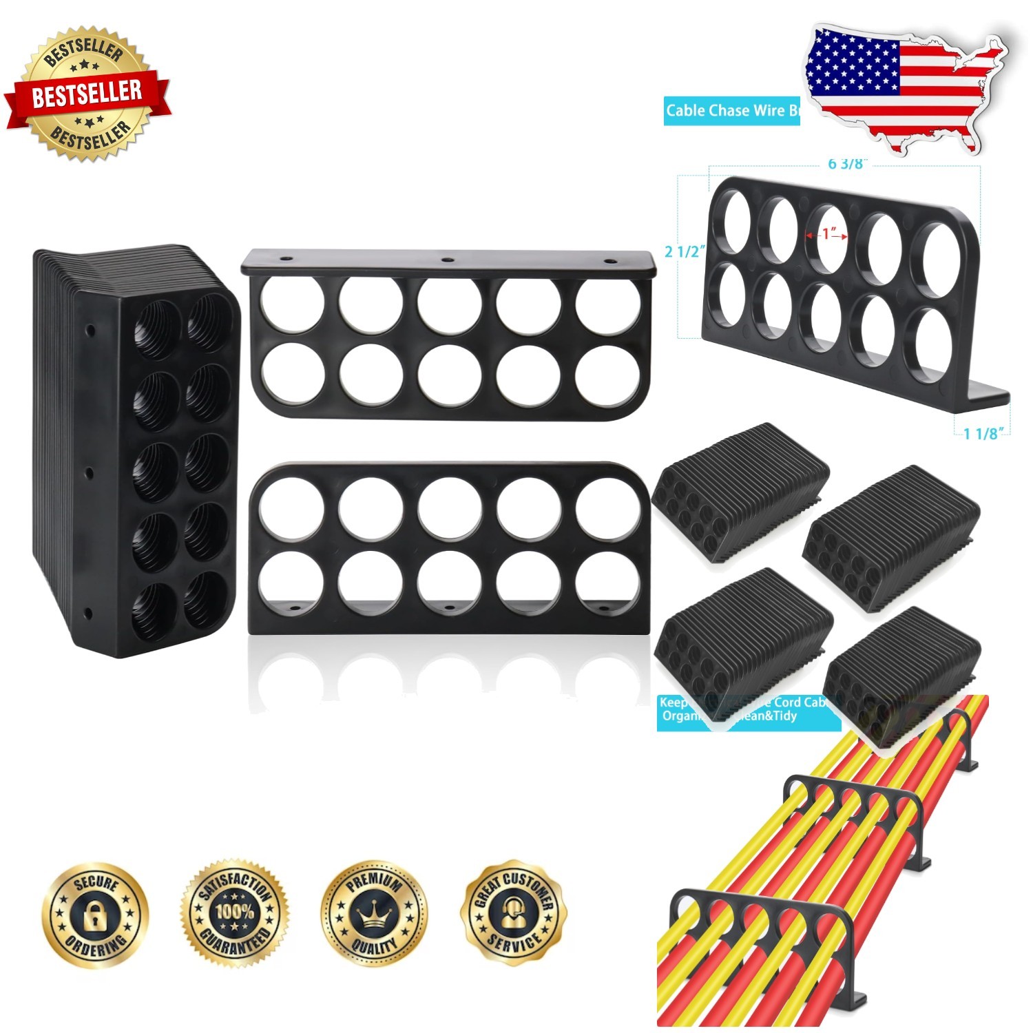 Durable 100pk Cable Chase Brackets - 1" Hole Size, Wall Mount Wire Organizer