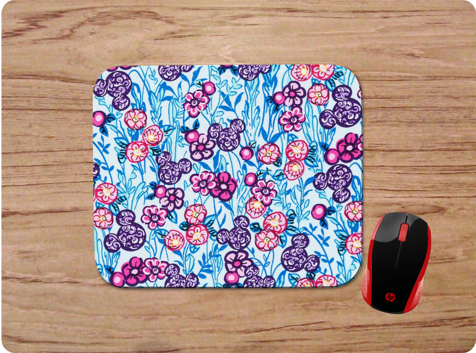 MICKEY MOUSE COLORFUL FLOWER GARDEN COLLAGE CUSTOM PC MOUSE PAD MAT NONSLIP