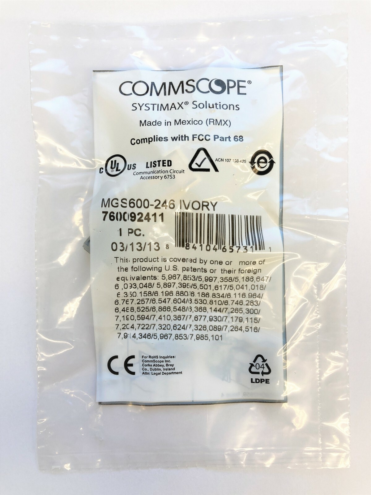 CommScope MGS600-246 Cat6a GigaSpeed X10D Modular Jack, Ivory