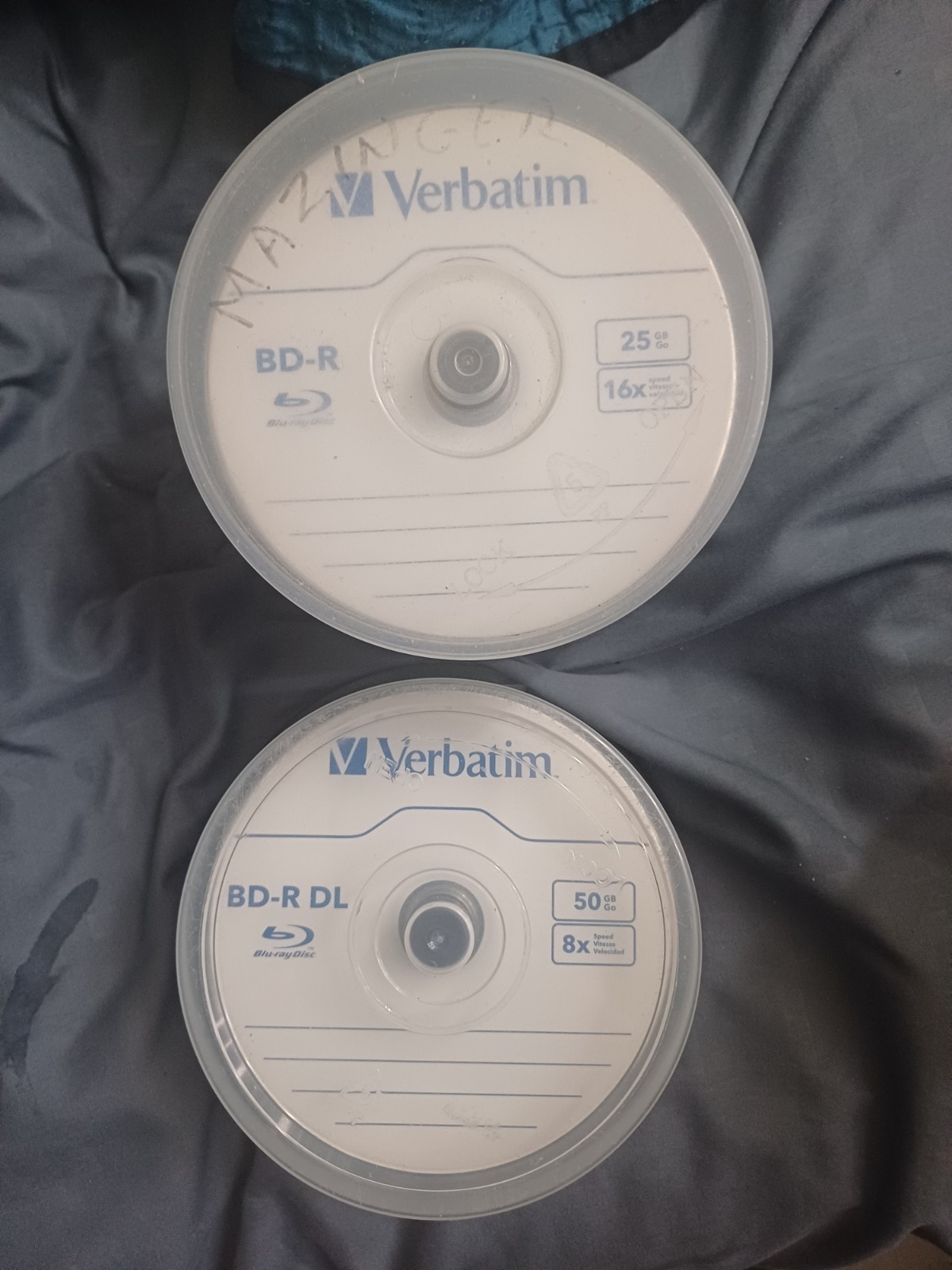 Two pack Verbatim BD-R DL 50GB 8X Recordable  + 25 gb bd-r 16x 50 pack read