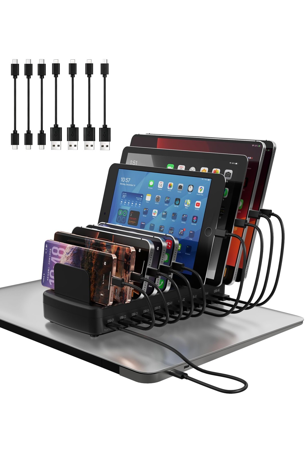 320W Charging Station for Multiple Devices, 10-Port USB Fast Charging Dock Ad...