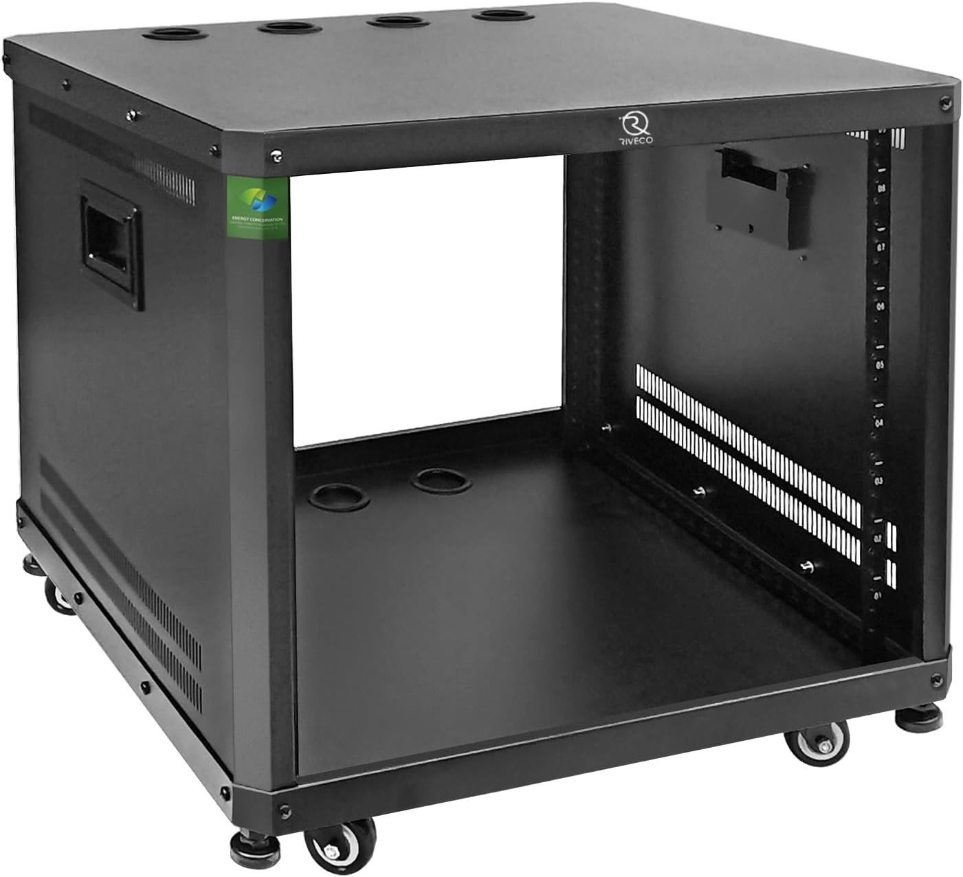 RIVECO 9U Network & Audio Rack with Feet & Wheels, Obtuse Angel Server #3632L T5