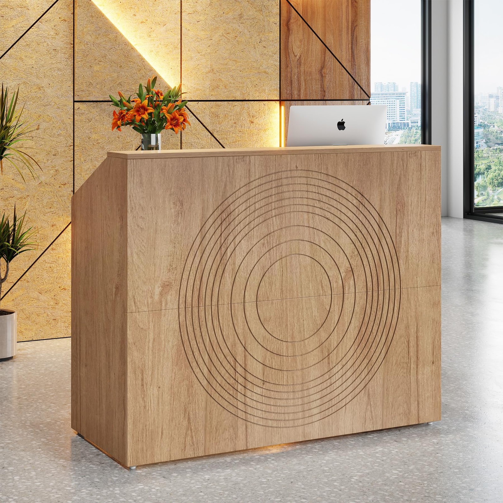 Tribesigns Reception Desk Counter YS0138 47 inch Oak Modern