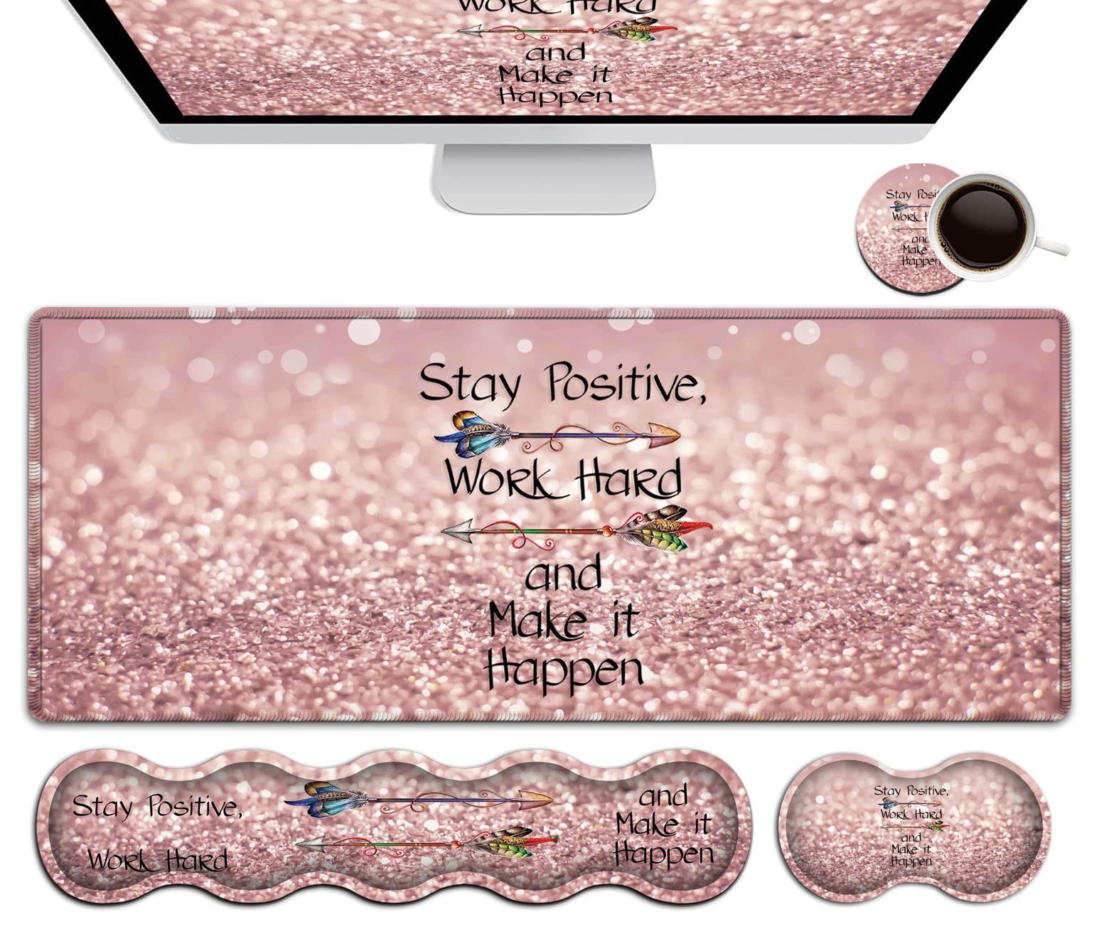 Pink Ergonomic Office Desk Mat Pad Large Mouse Keyboard Wrist Rest Support