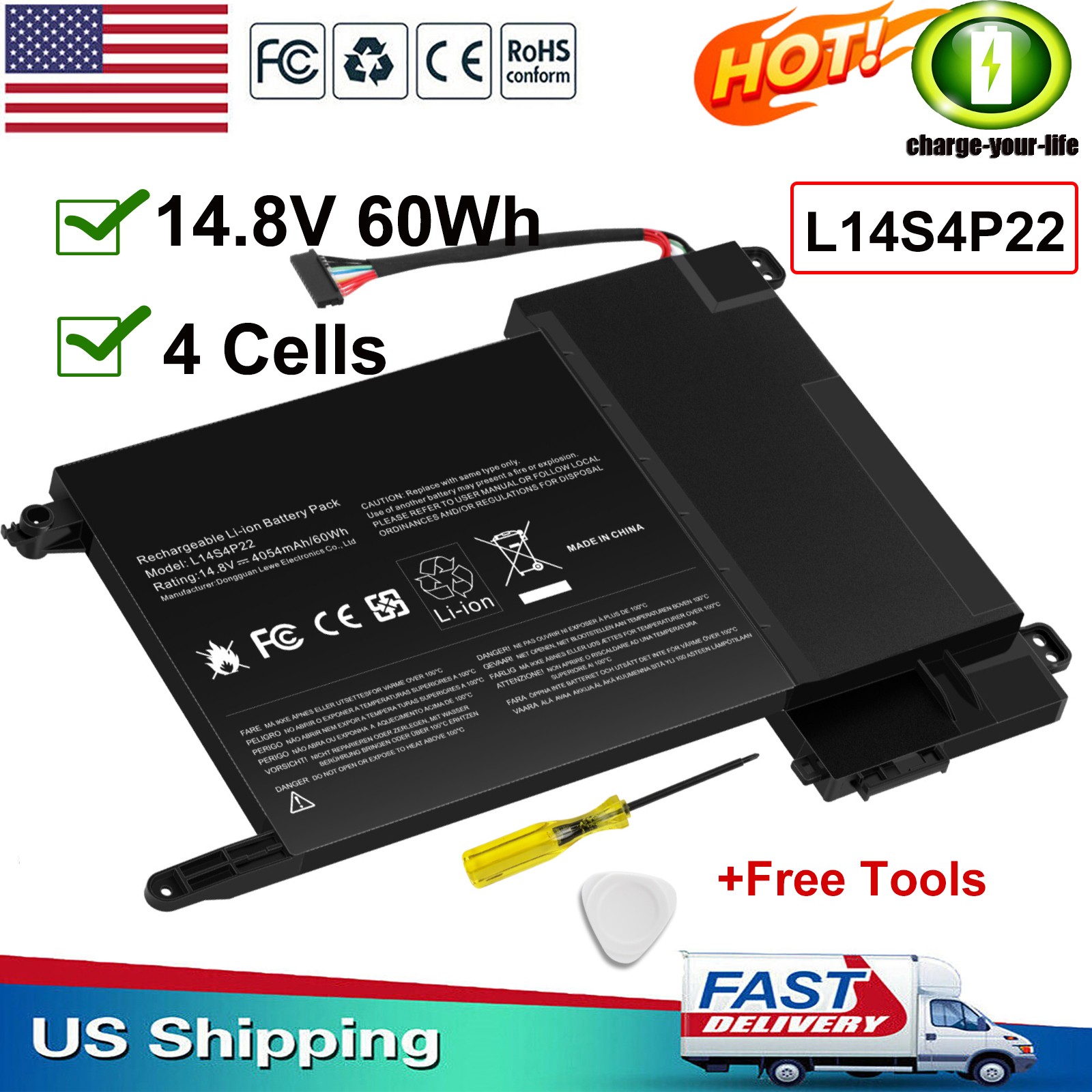 New L14M4P23 L14S4P22 Battery for Lenovo IdeaPad Y701 Y700-14ISK Y700-15ISK US