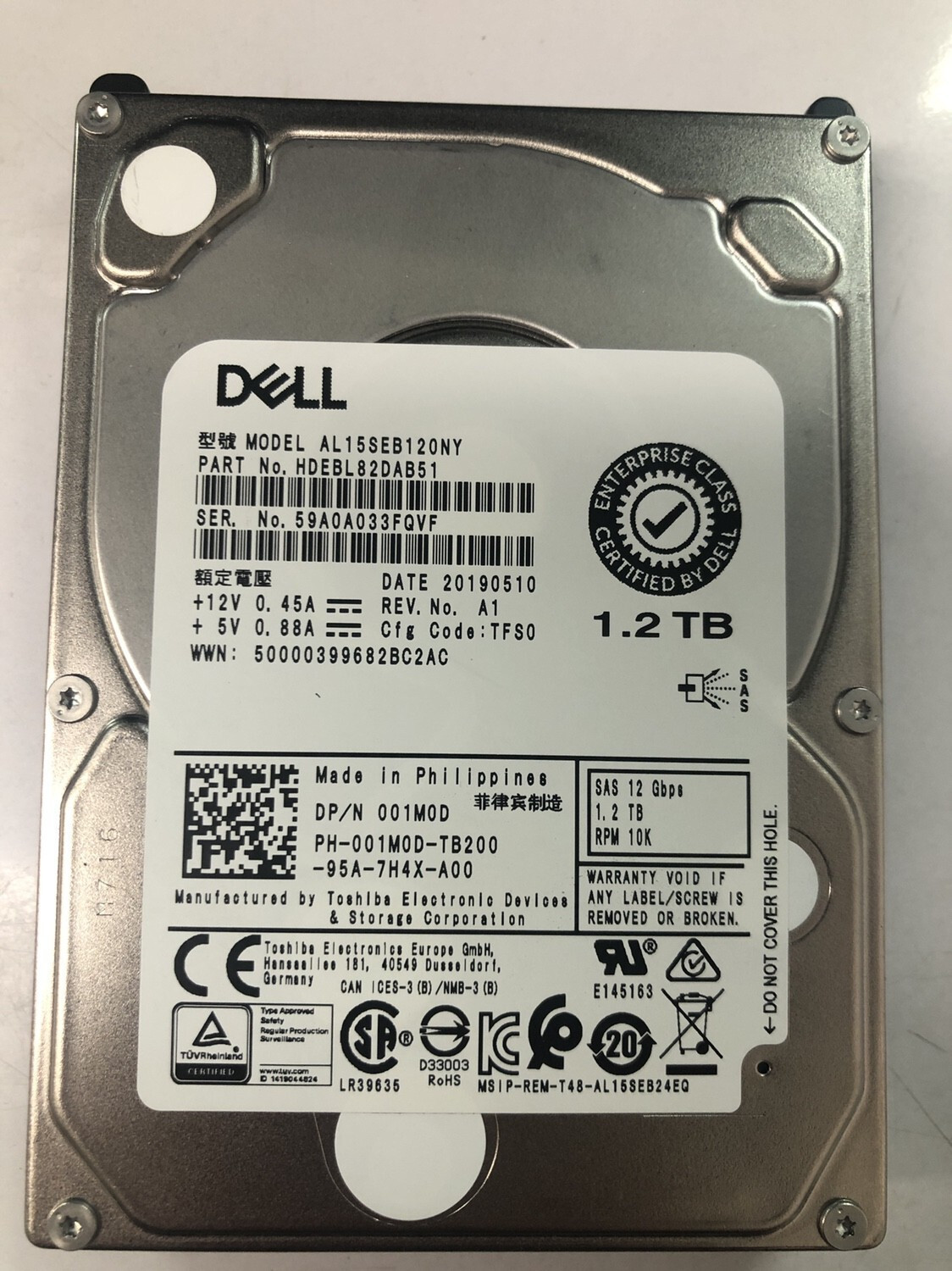 Compatible HARD DRIVE for Dell 001M0D 01M0D 1.2T SAS 12G 10K 2.5' AL15SEB120NY