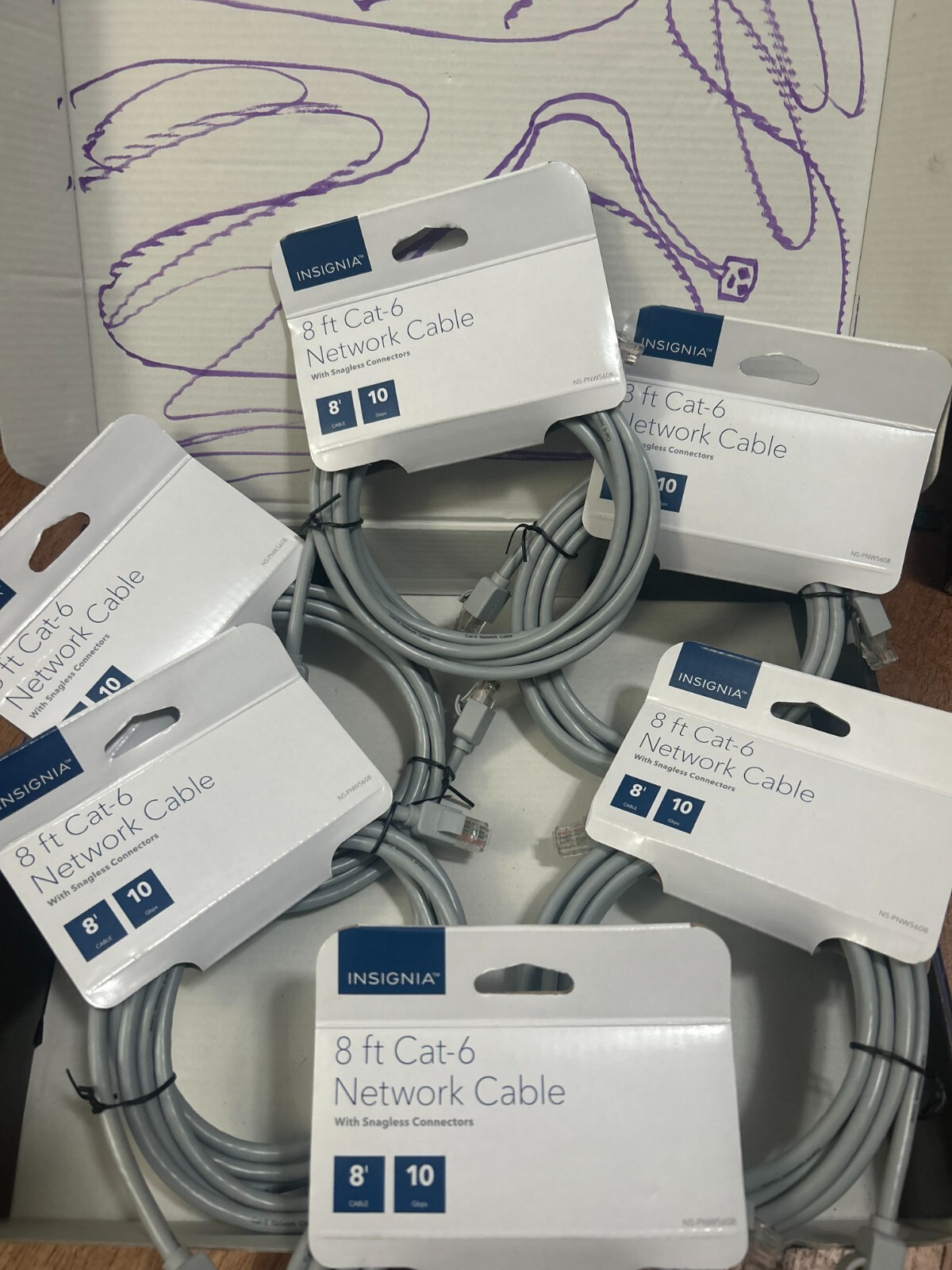 Small Lot -Insignia- 8 foot Cat-6 Ethernet Cable - Gray - QTY 7 - NEW
