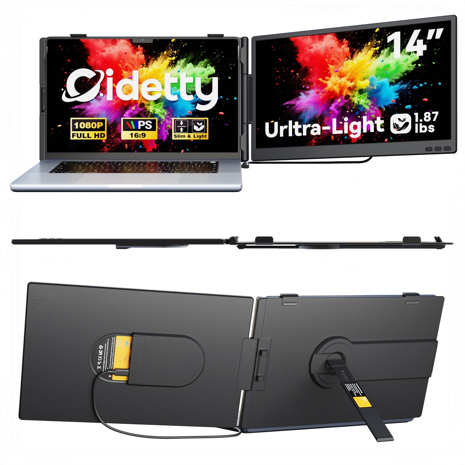 CIDETTY Laptop Screen Extender Monitor Portable, 14" Ultra-Thin Dual BLACK