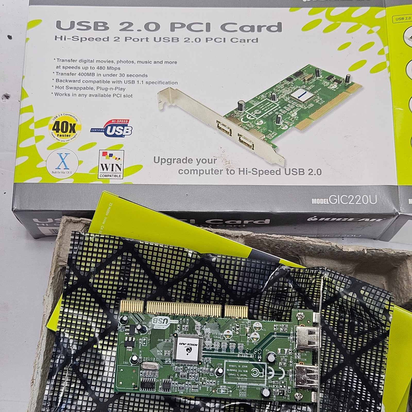 Vintage IOGEAR USB 2.0 PCI Card 2-Port Wired Model GIC220U 480 Mbps
