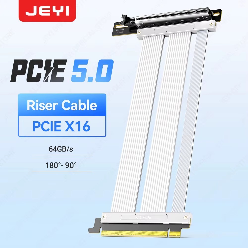 JEYI PCIe 5.0 x16 GPU Riser Cable 64GB/s for RTX 5090 4090 7900XTX 15-30cm