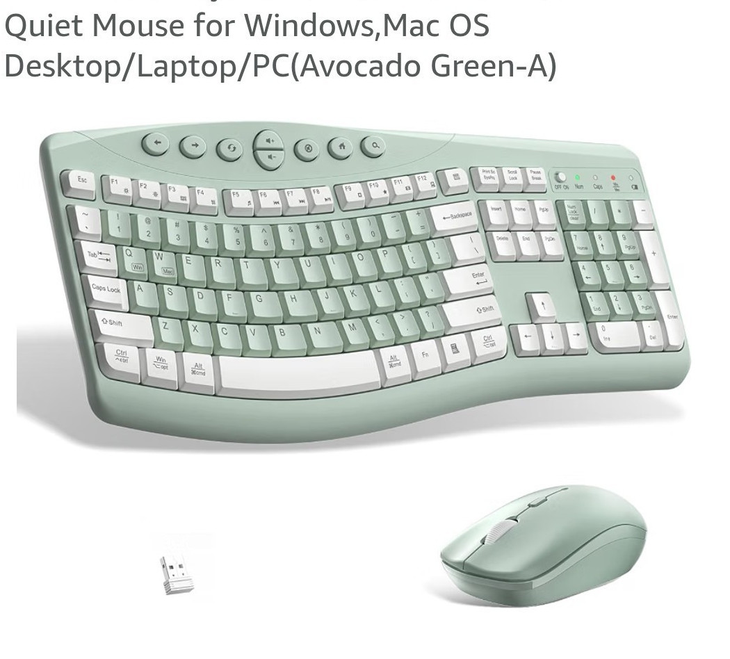 CK30 Pro Wireless Keyboard Mouse Combo Ergonomic Curved Quiet Keys Green/White