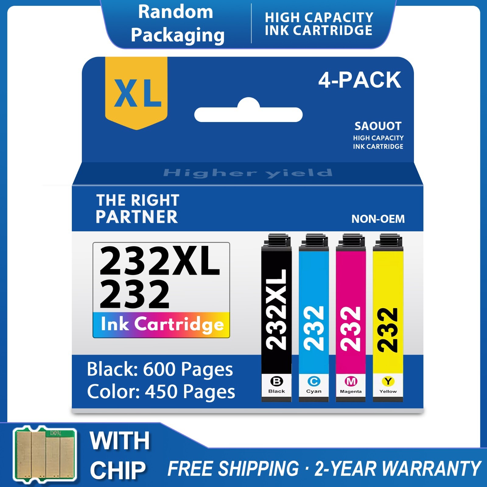 4PK 232XL Ink Cartridge replacement for Epson WorkForce WF-2950 XP-4200