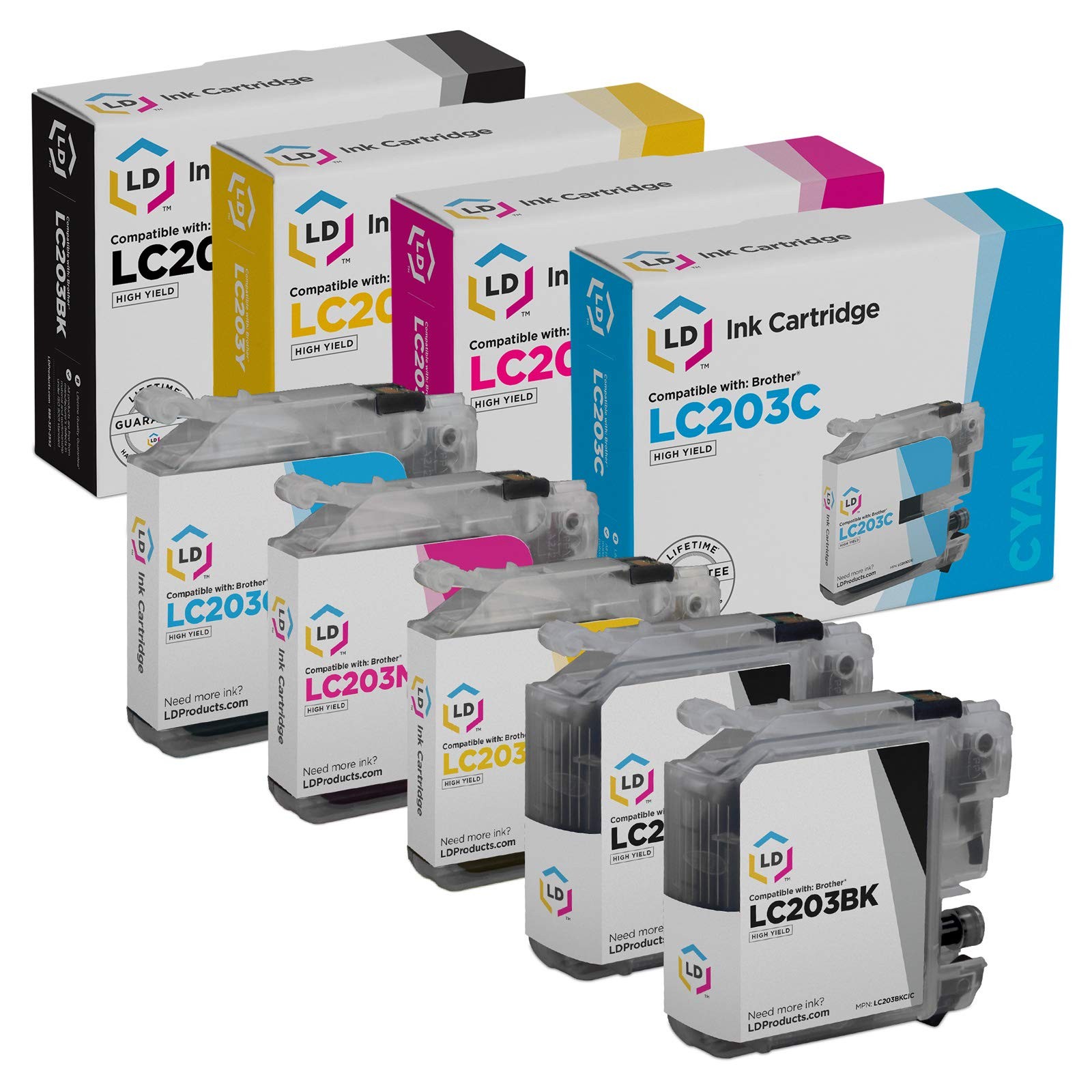 LD Comp Ink Cartridge for Brother LC20 5PK: 2 LC20EBK,1 LC20EC,1 LC20EM,1 LC20EY